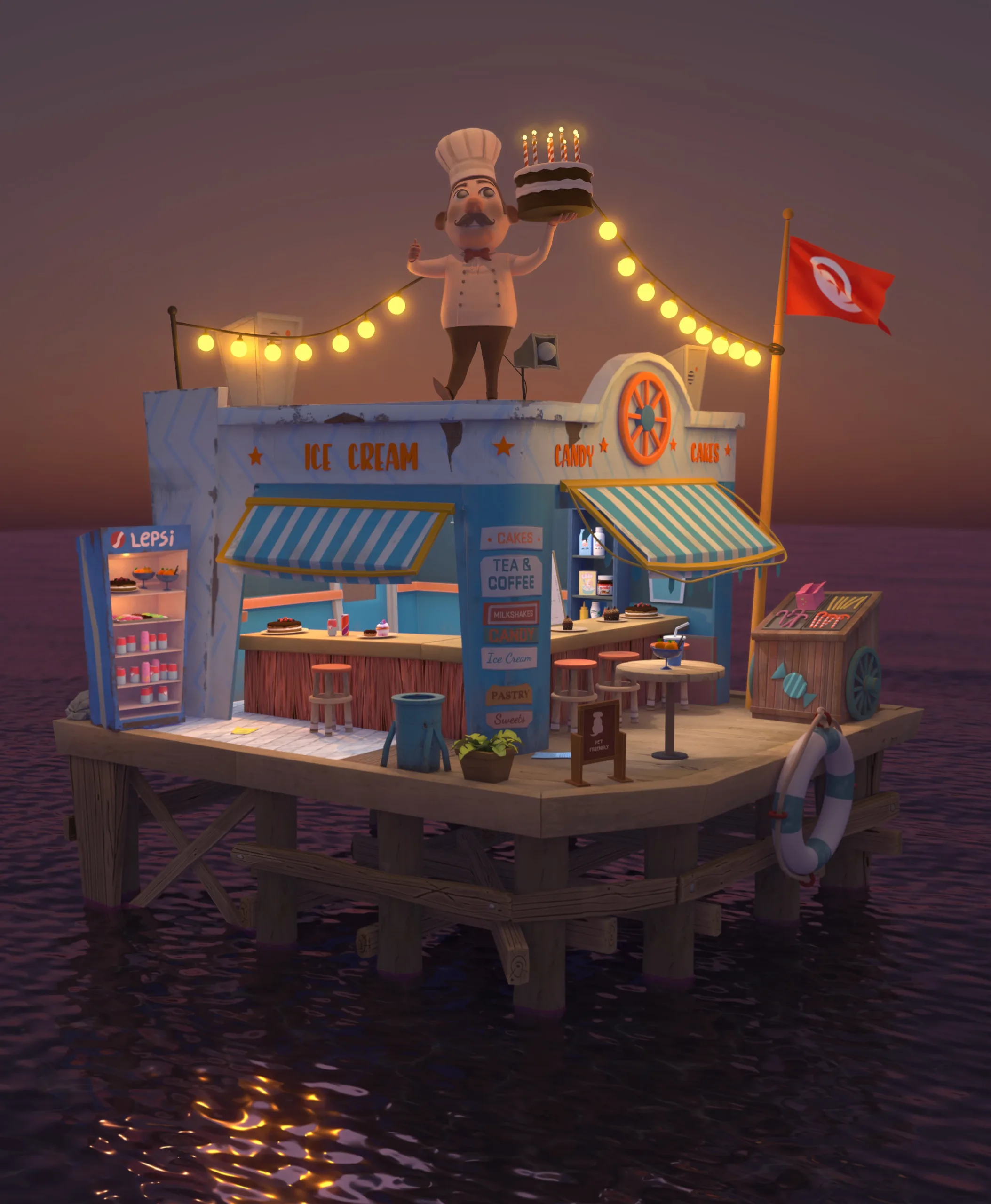 3d beach coffeeshop