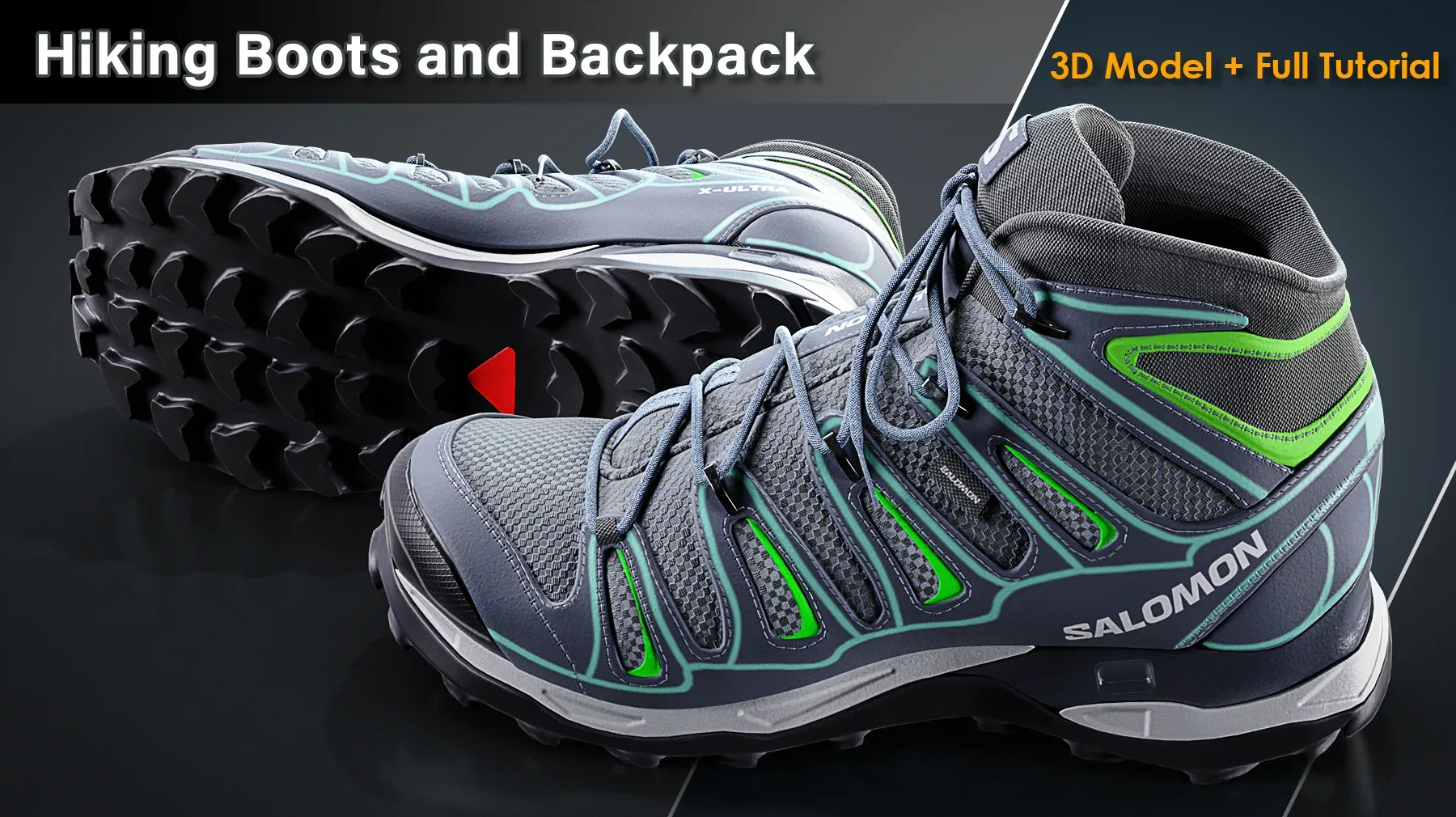 Hiking Boots and Backpack/ Full Tutorial + 3D Model