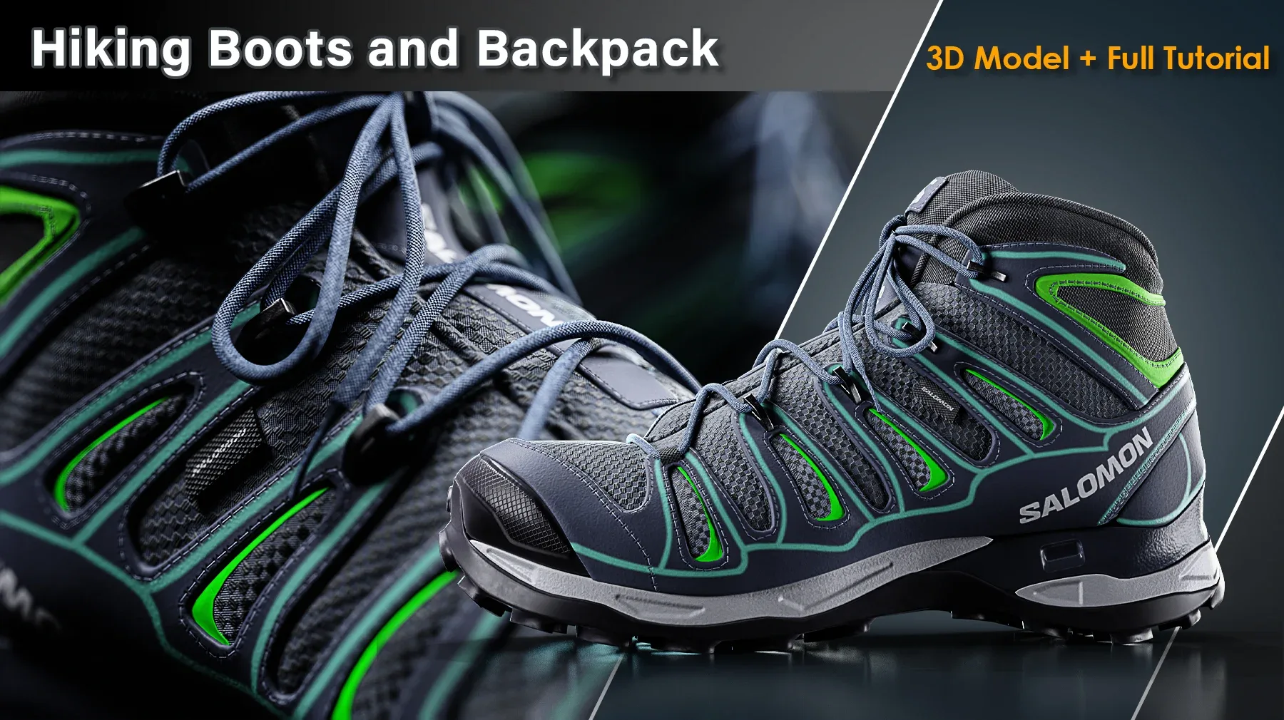 Hiking Boots and Backpack/ Full Tutorial + 3D Model