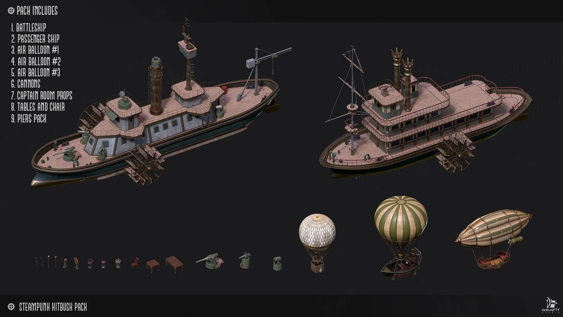 3D KITBASH SET - Steampunk - TEXTURED GAME-READY MODELS