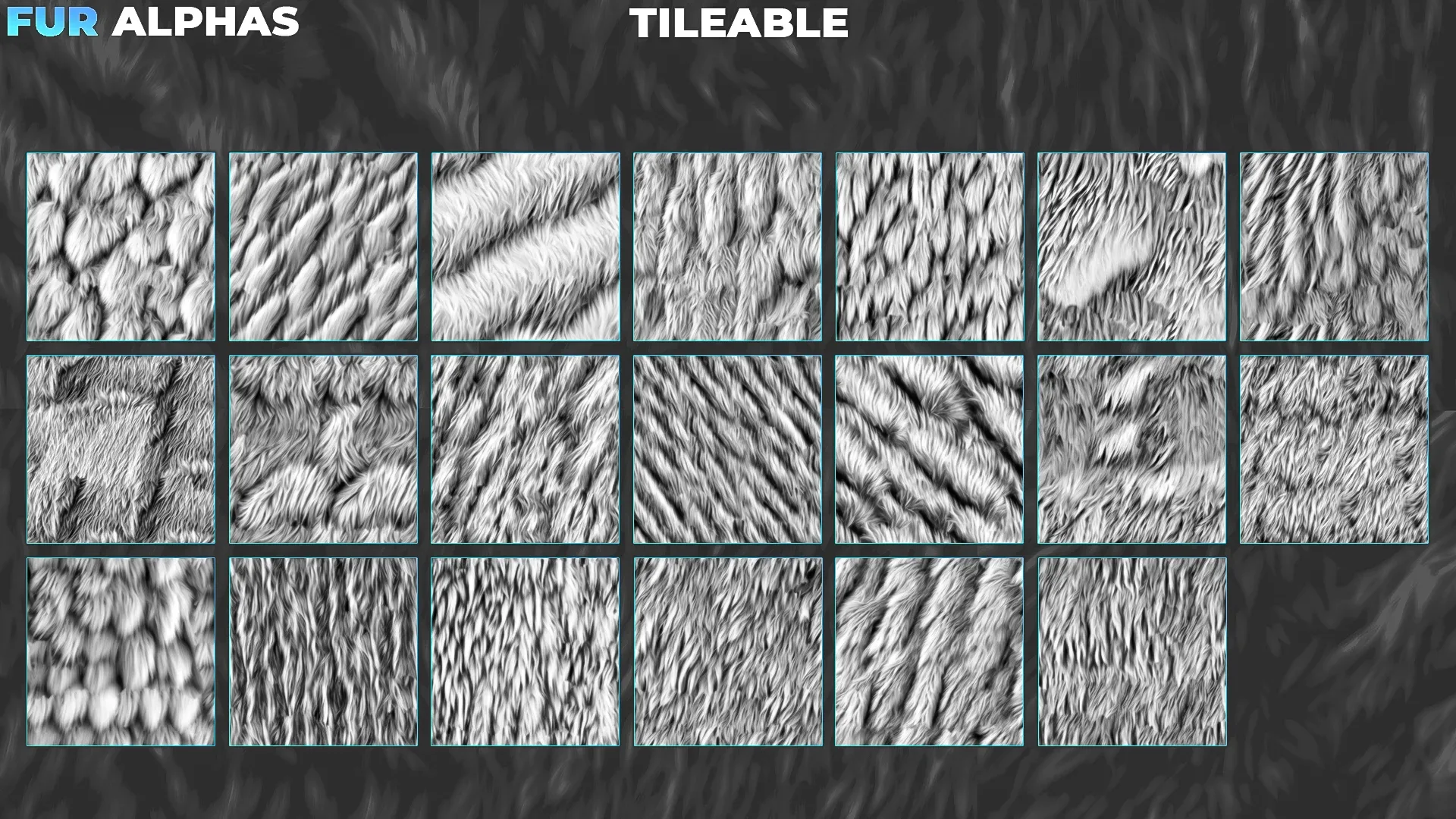 450+ Fur Alphas (Displacement Maps) for ZBrush, Blender, Substance Painter vol.9