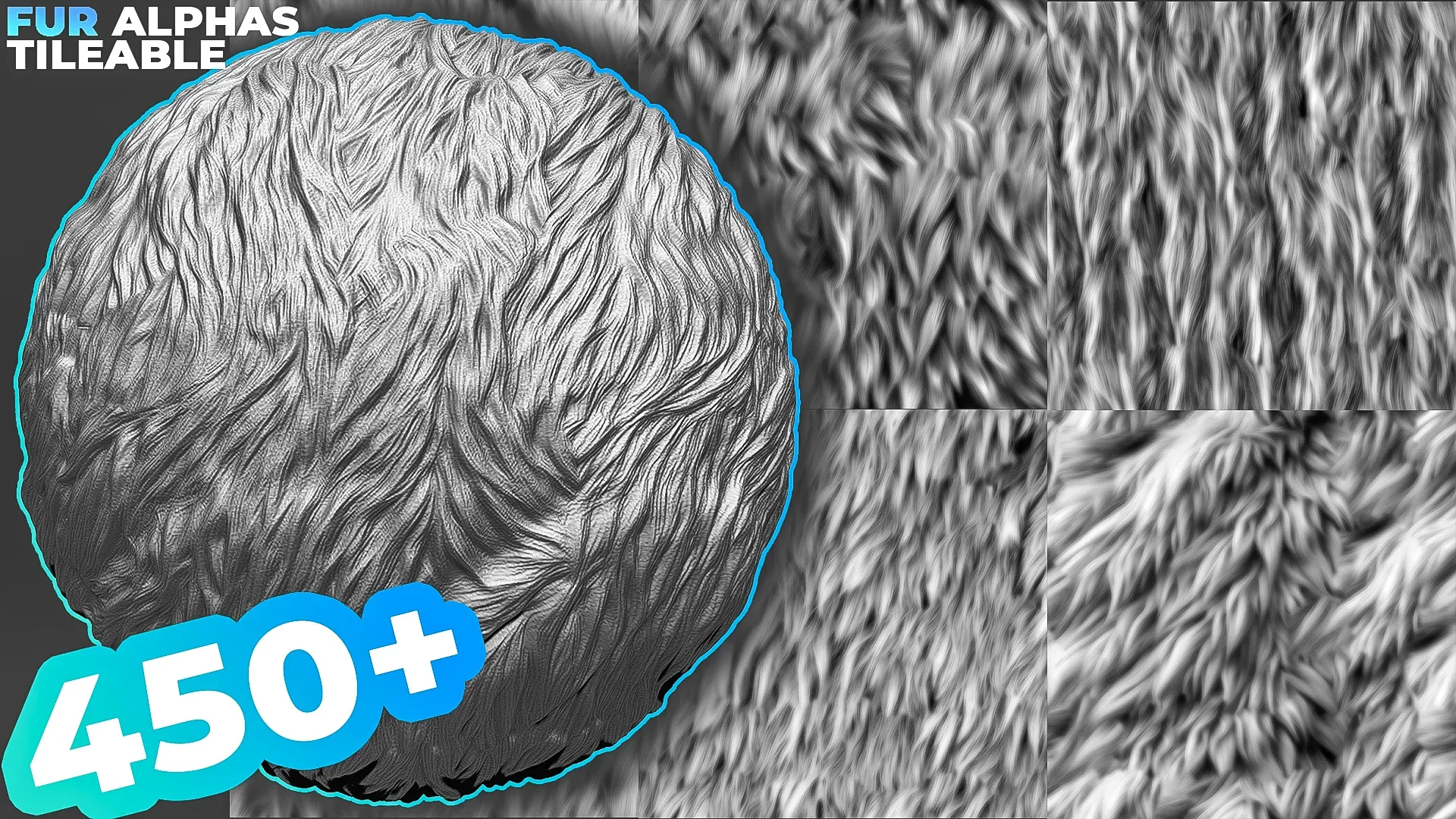450+ Fur Alphas (Displacement Maps) for ZBrush, Blender, Substance Painter vol.9