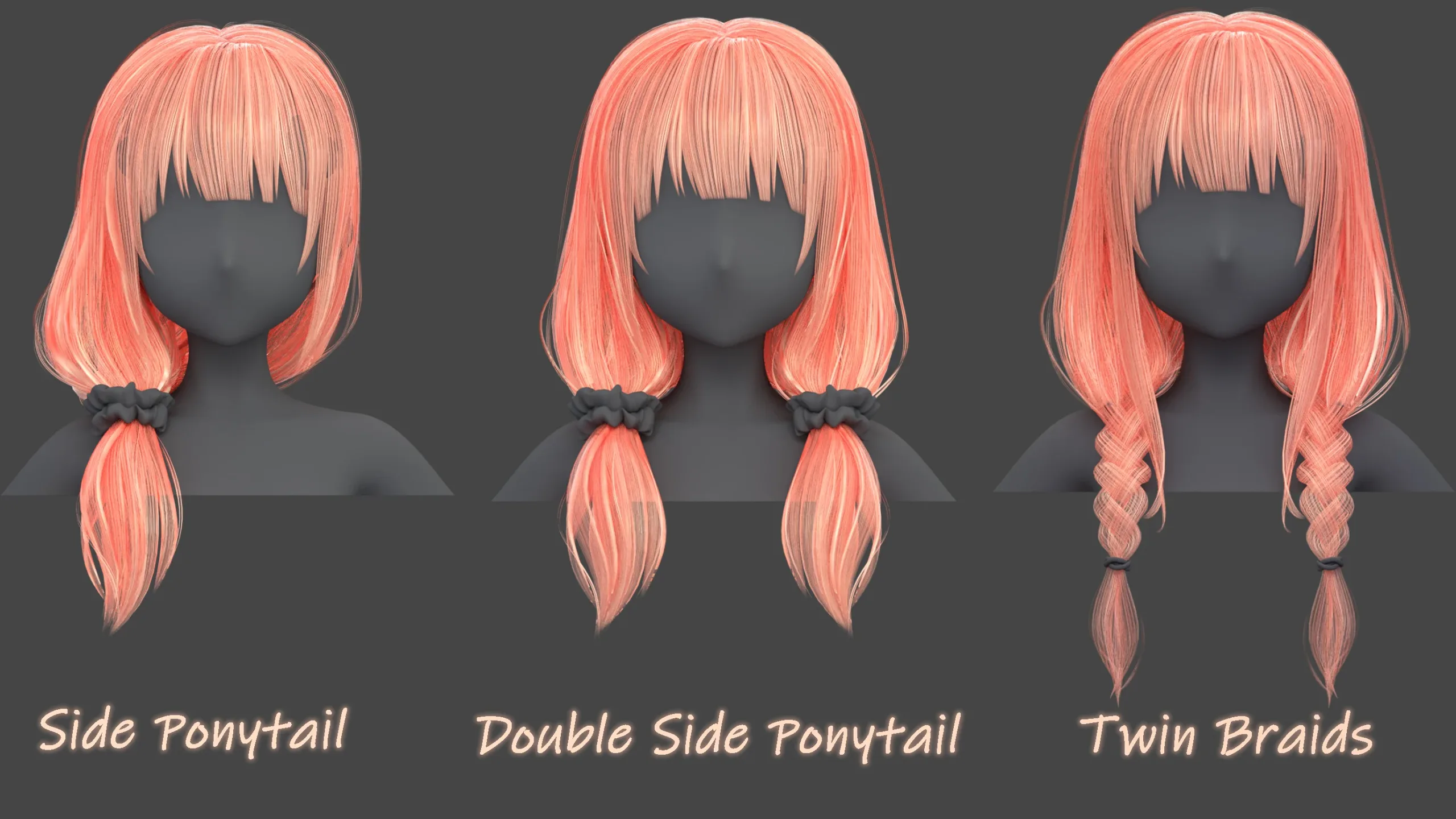 Poly Hairstyle pack-12 types of Hairstyles(obj, fbx, blend files)