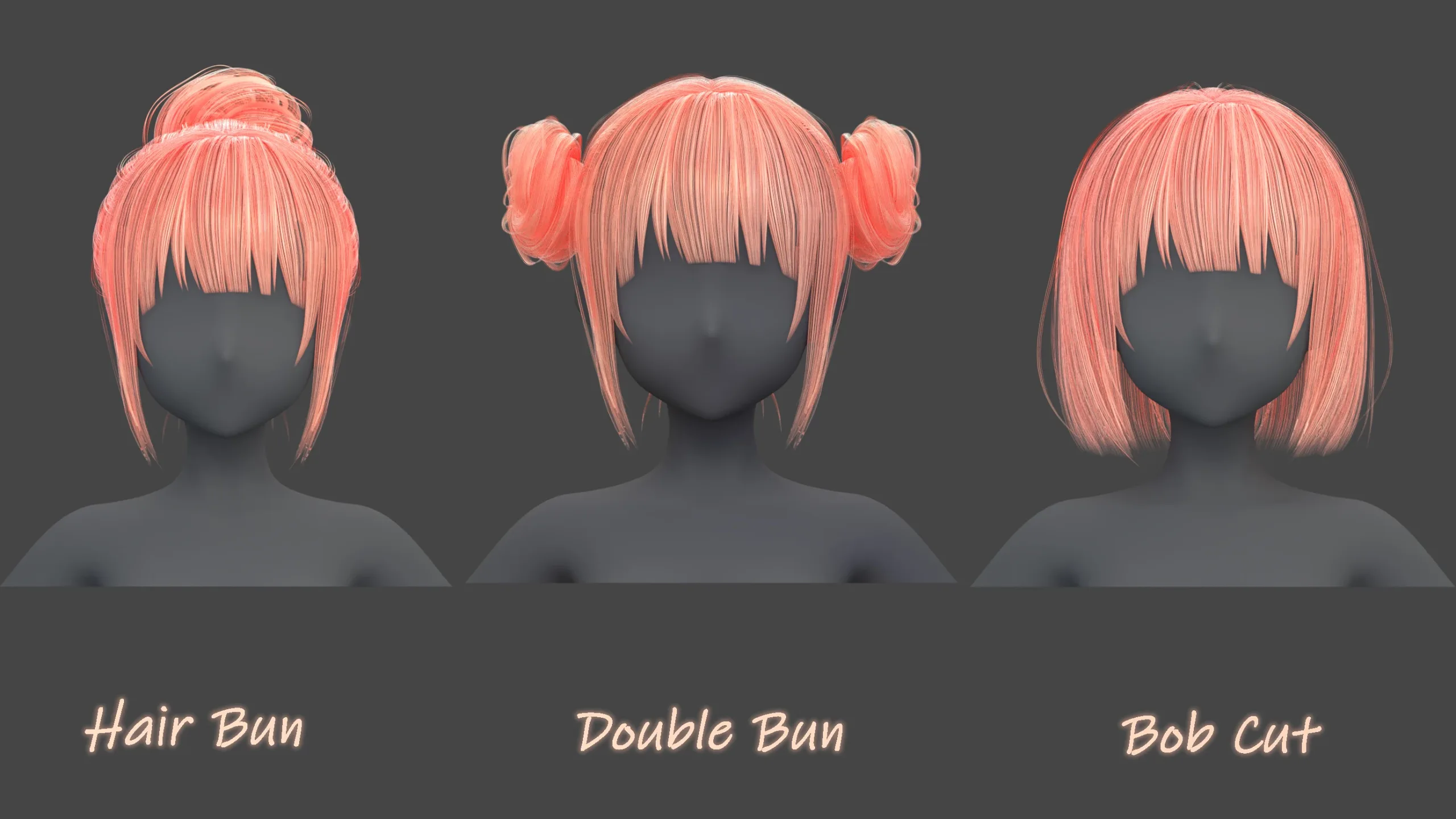 Poly Hairstyle pack-12 types of Hairstyles(obj, fbx, blend files)