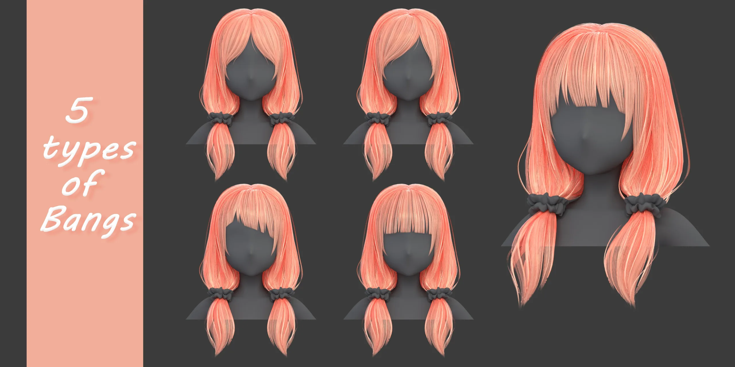 Poly Hairstyle pack-12 types of Hairstyles(obj, fbx, blend files)