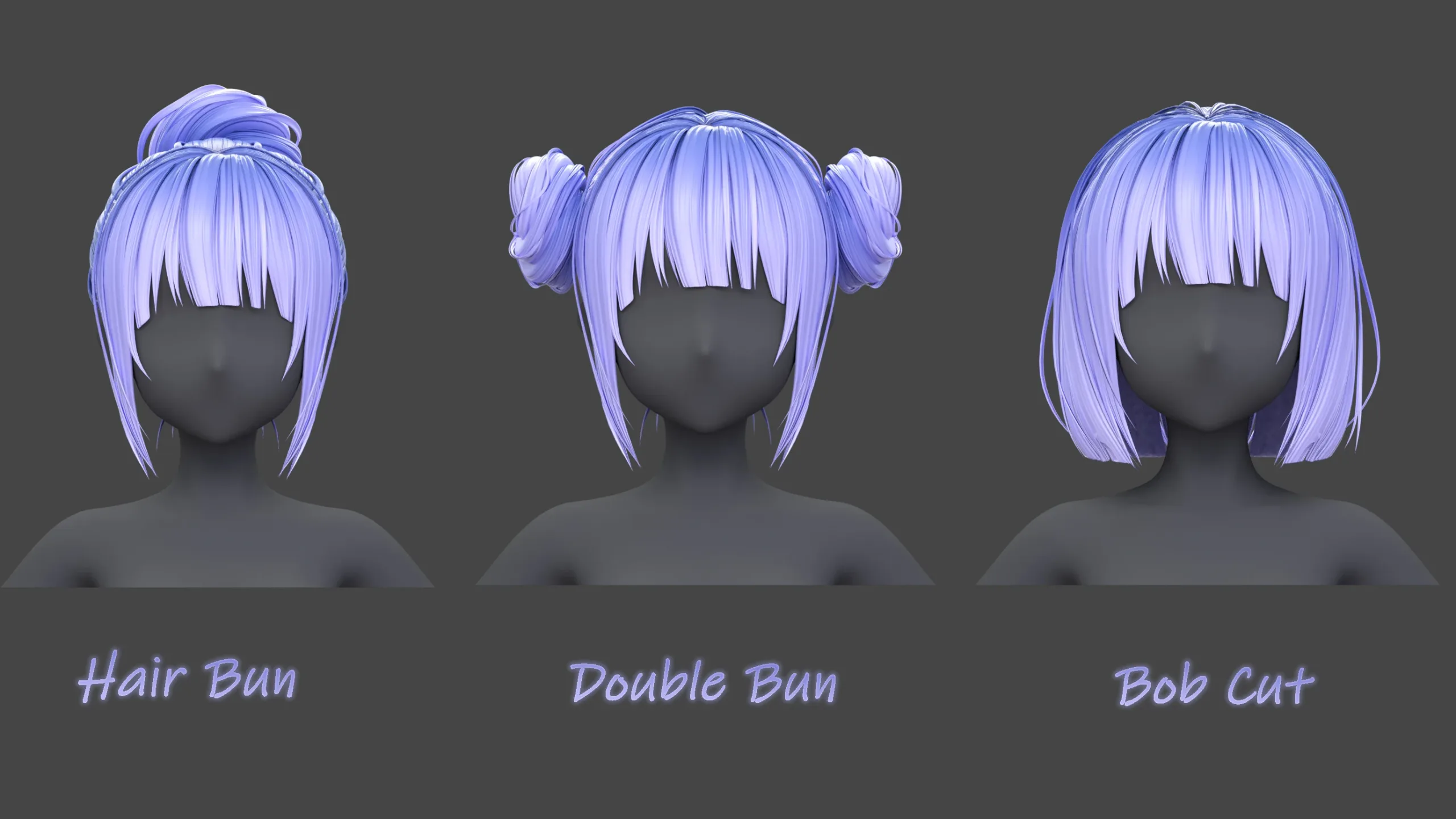 Poly Hairstyle pack-12 types of Hairstyles(obj, fbx, blend files)