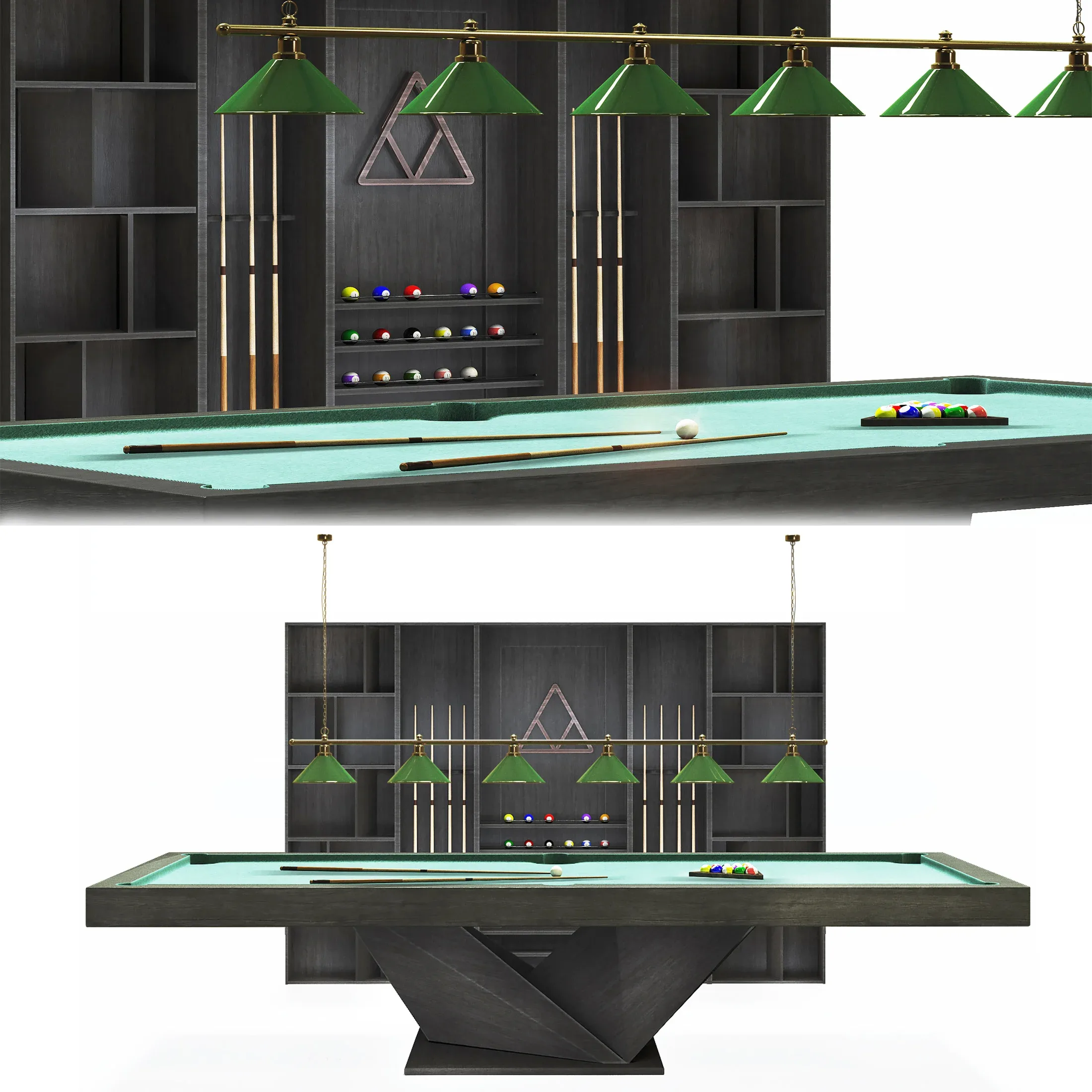 Billiard room set, pool table