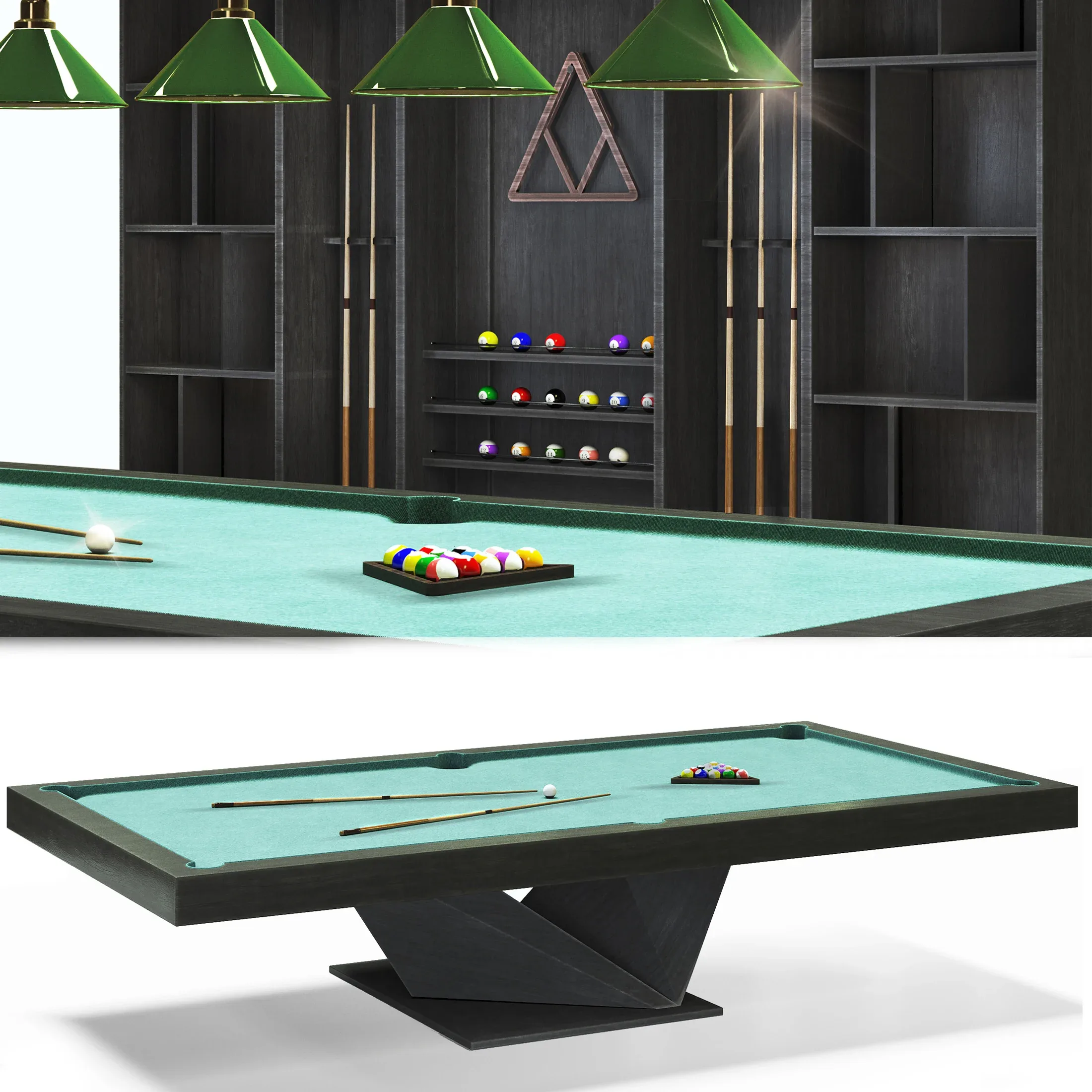 Billiard room set, pool table