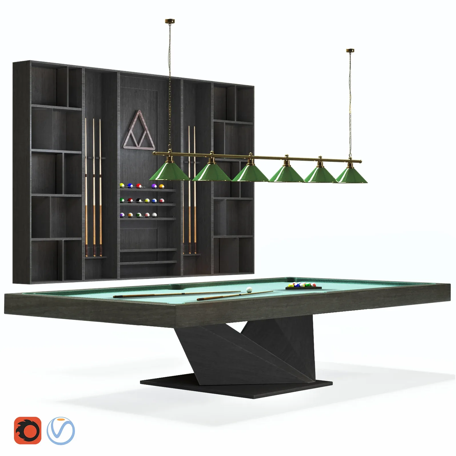 Billiard room set, pool table