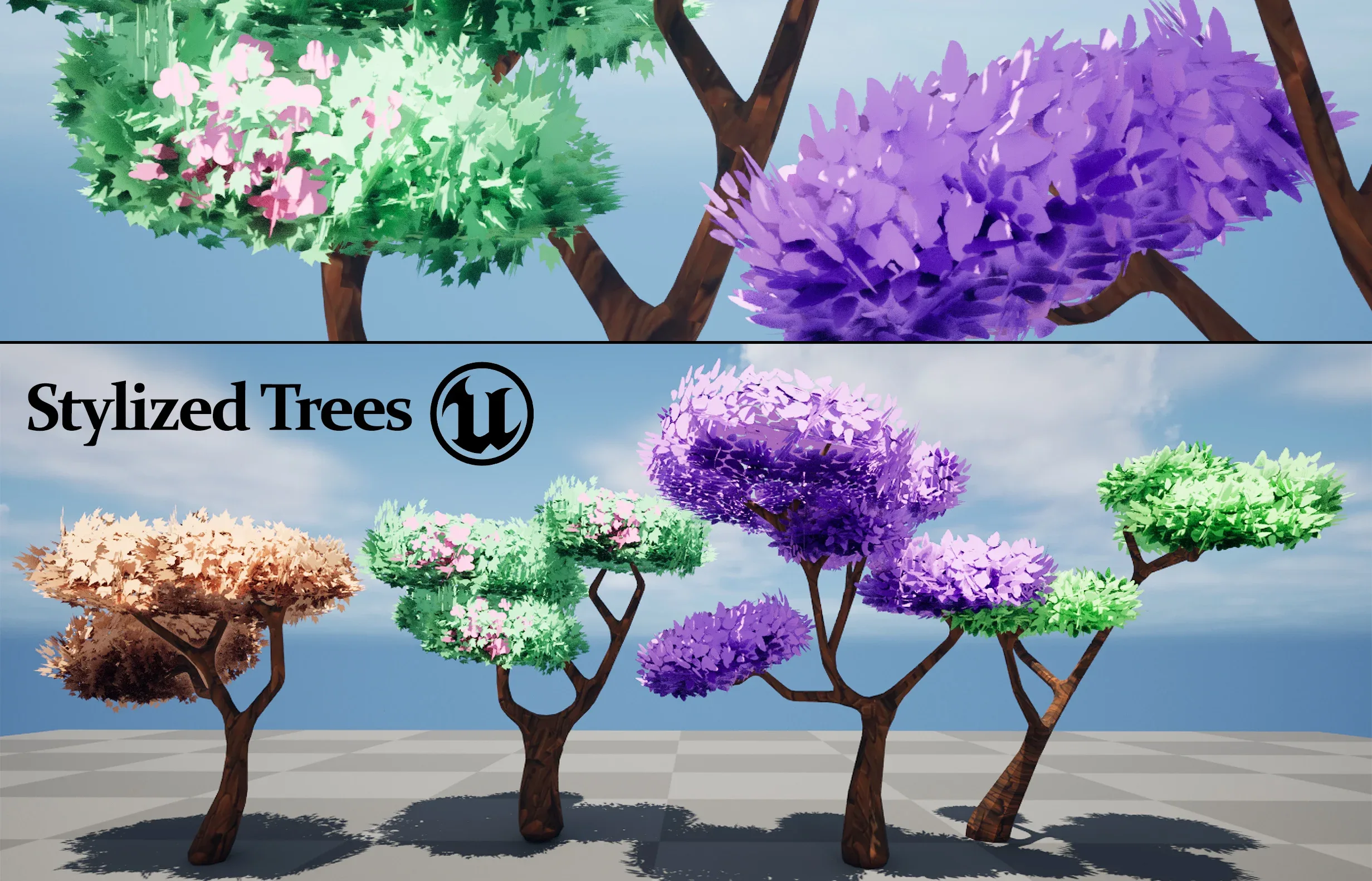 Low poly stylized trees 3d model