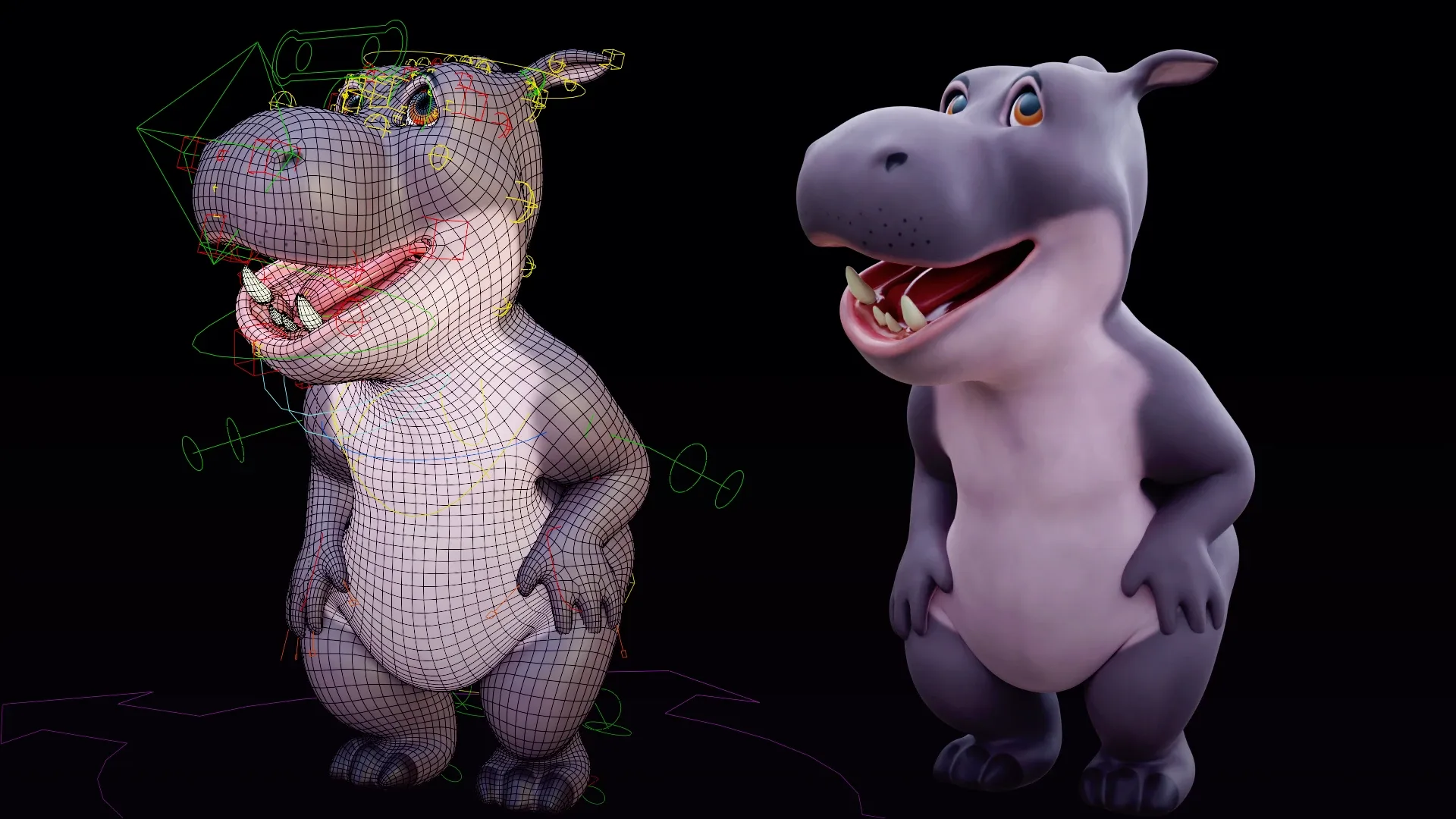 Hippo - rigged cartoon character for blender Low-poly 3D model