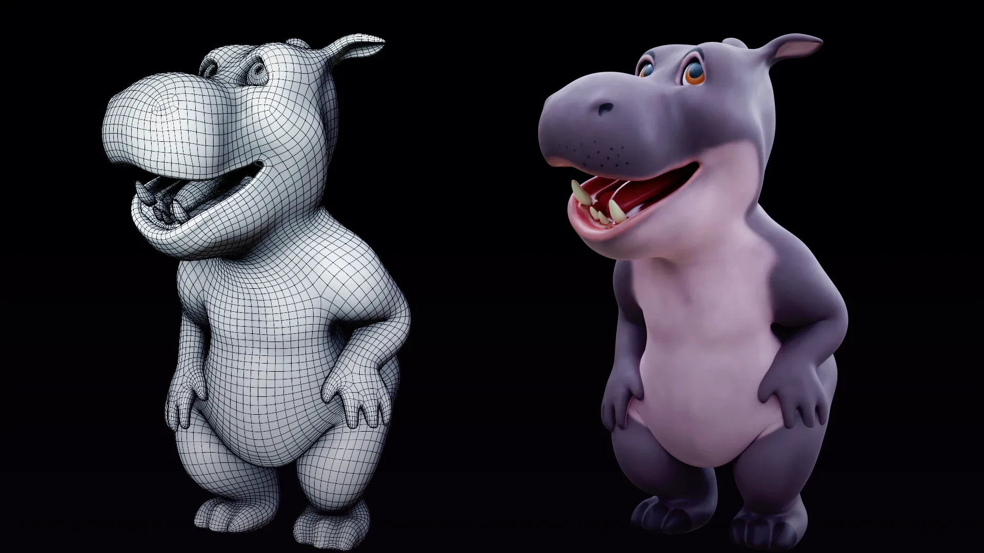 Hippo - rigged cartoon character for blender Low-poly 3D model