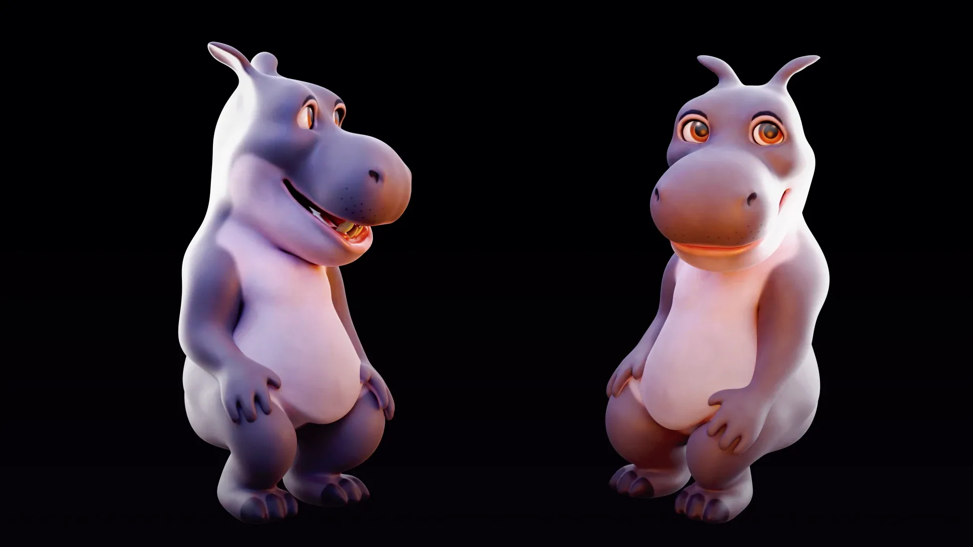 Hippo - rigged cartoon character for blender Low-poly 3D model