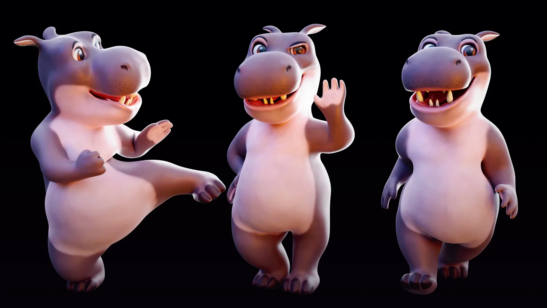 Hippo - rigged cartoon character for blender Low-poly 3D model