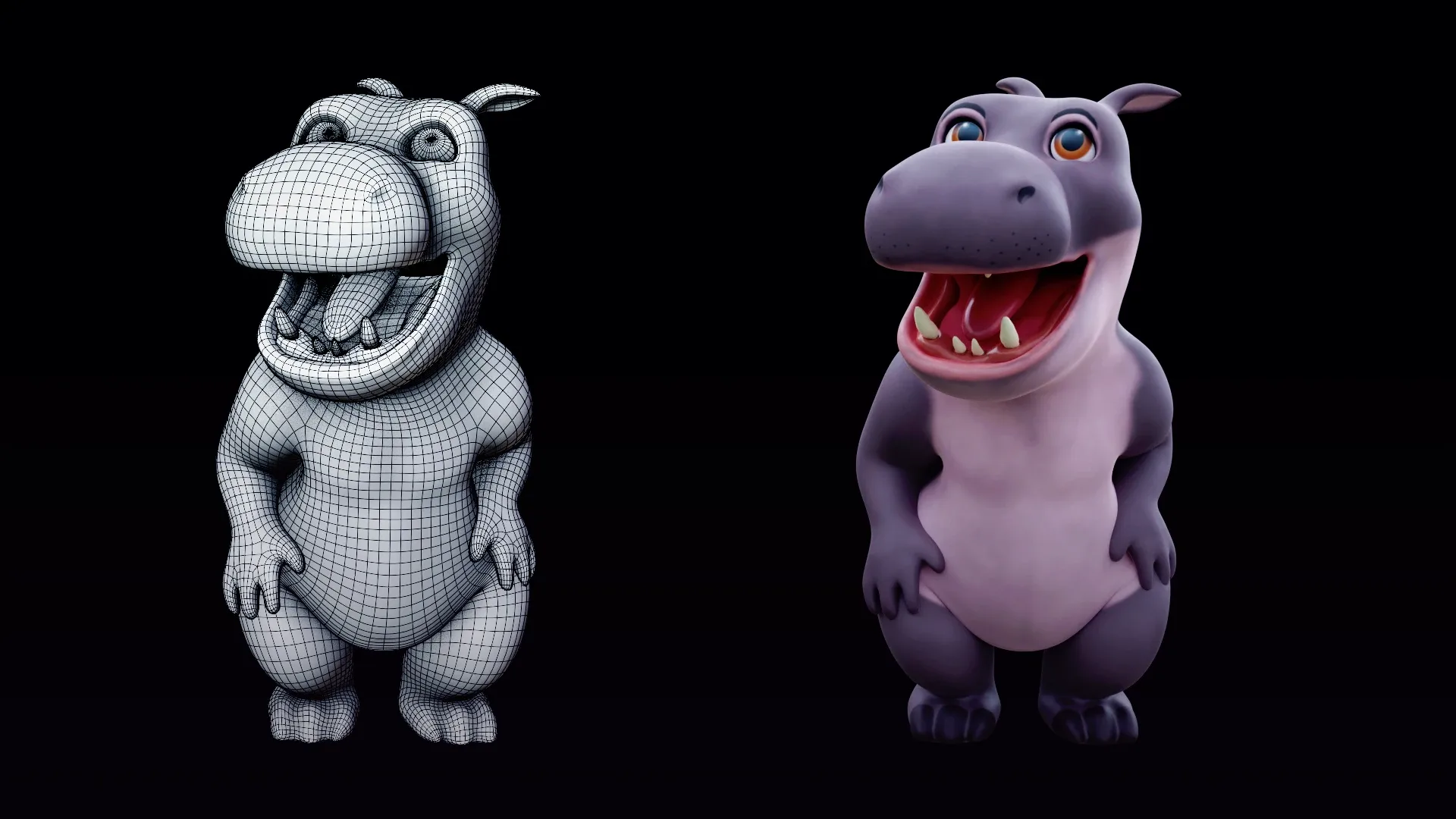 Hippo - rigged cartoon character for blender Low-poly 3D model