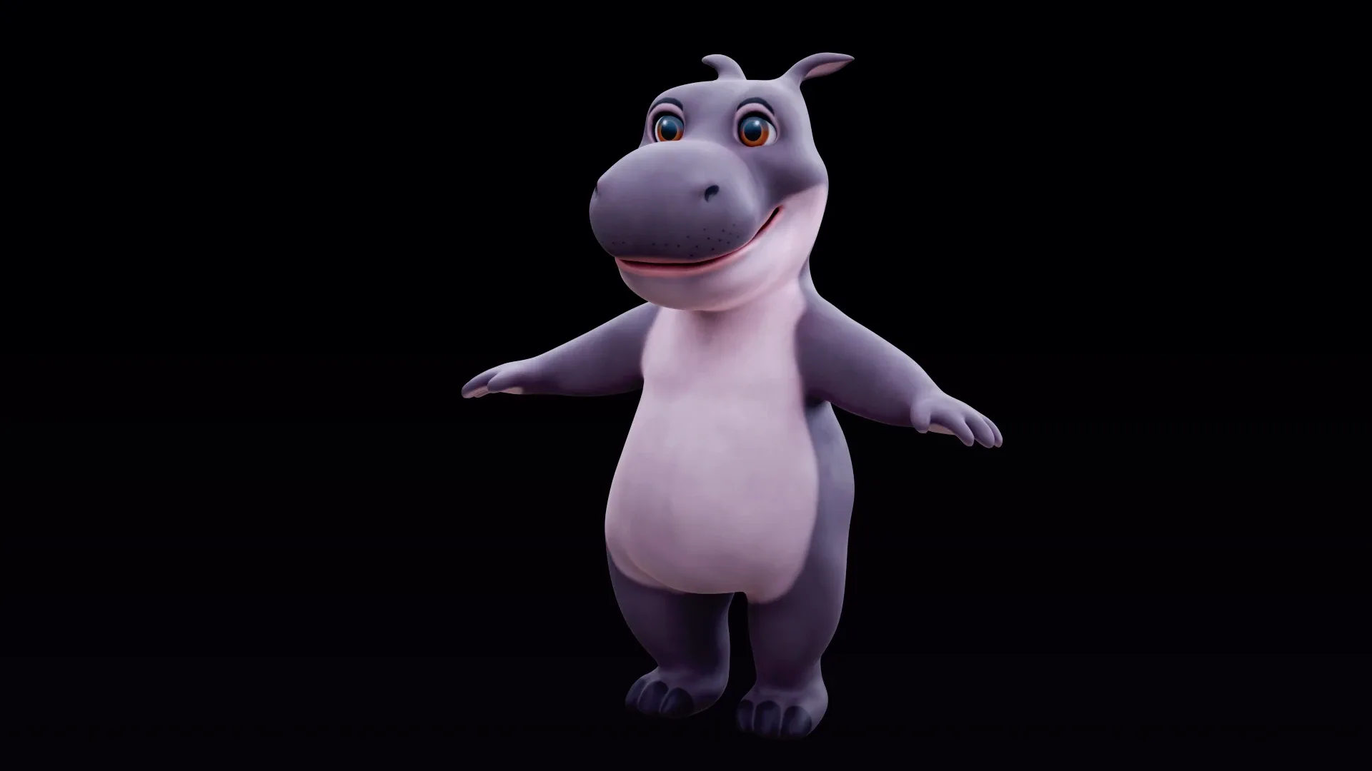 Hippo - rigged cartoon character for blender Low-poly 3D model