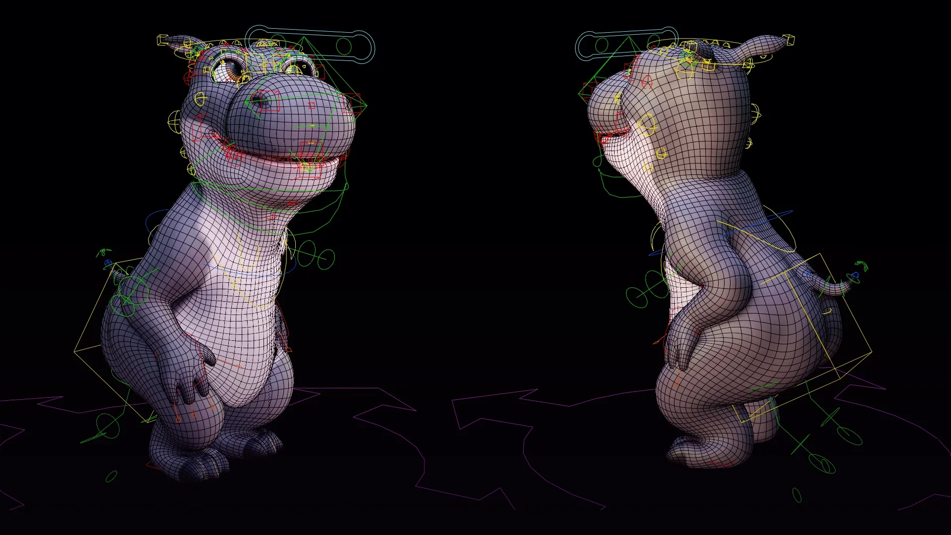 Hippo - rigged cartoon character for blender Low-poly 3D model