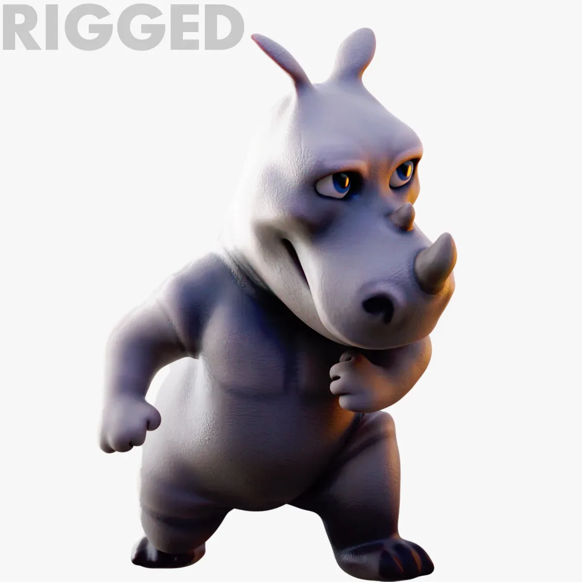 Rhino - rigged cartoon character for blender Low-poly 3D model