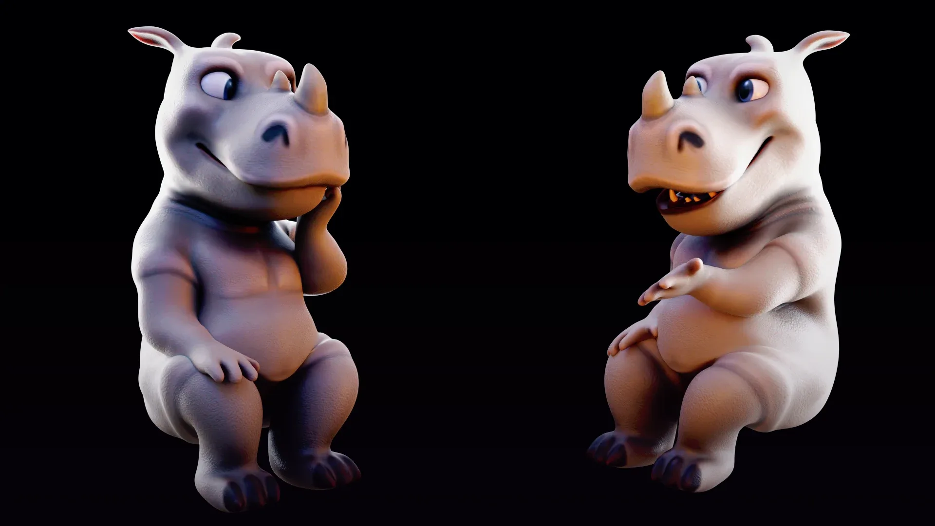 Rhino - rigged cartoon character for blender Low-poly 3D model