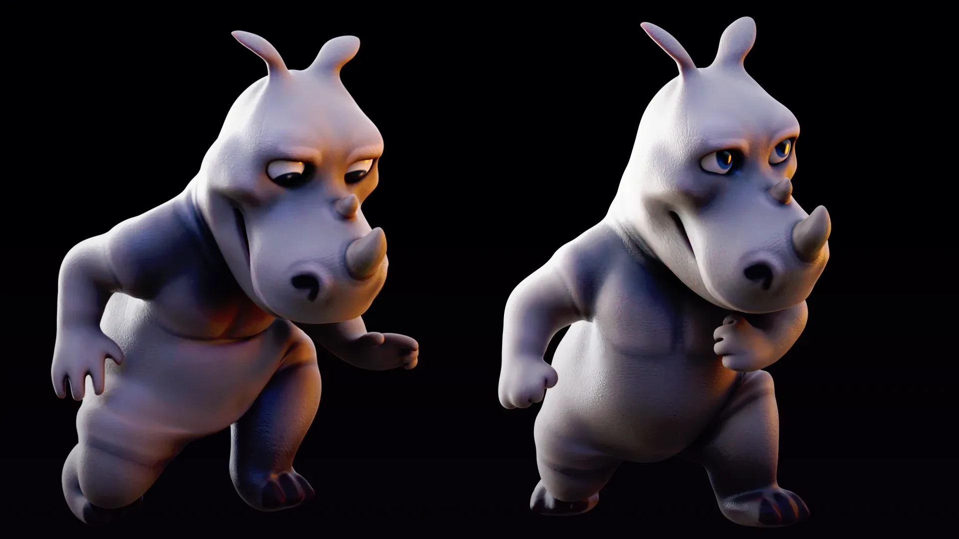 Rhino - rigged cartoon character for blender Low-poly 3D model