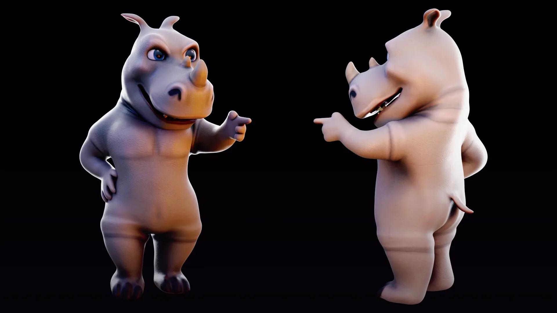 Rhino - rigged cartoon character for blender Low-poly 3D model