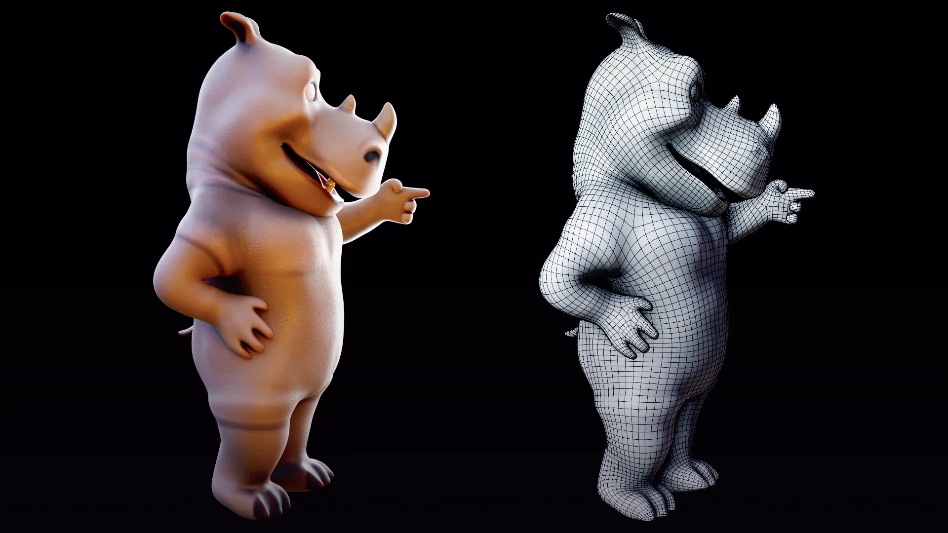 Rhino - rigged cartoon character for blender Low-poly 3D model