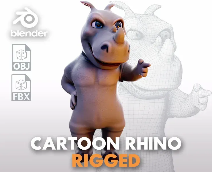 Rhino - rigged cartoon character for blender Low-poly 3D model