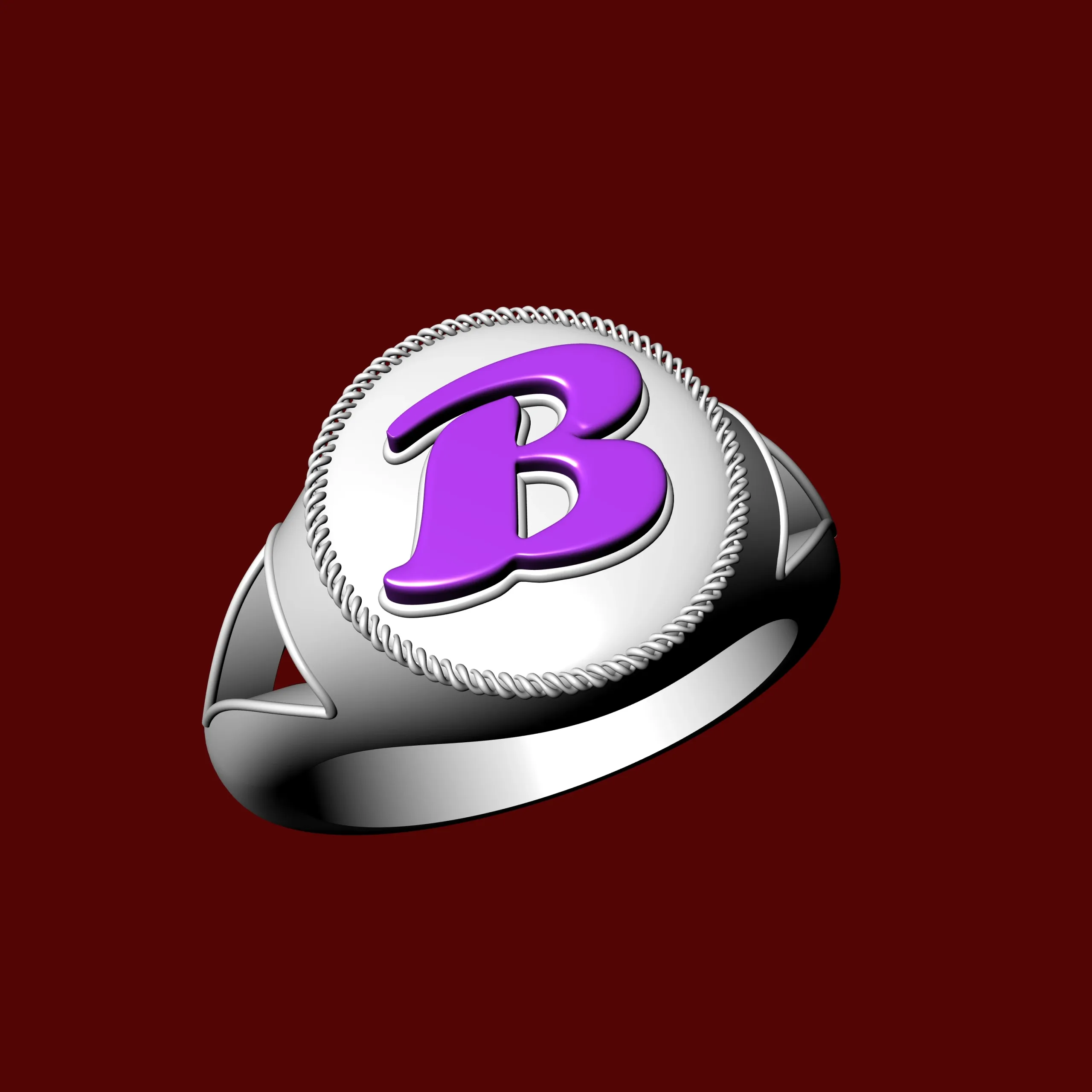 B Alphabet Signet Ring 3d Model