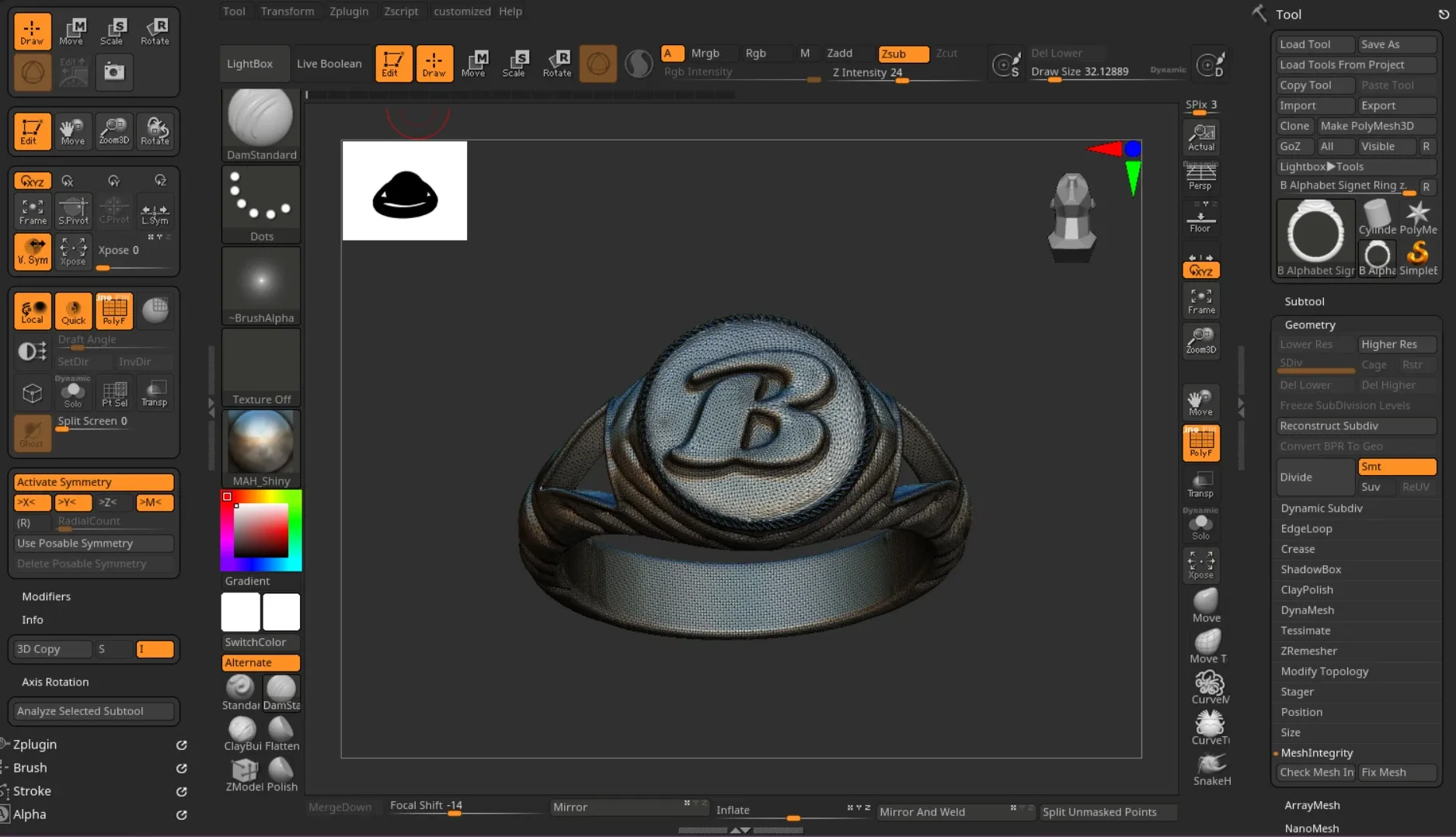 B Alphabet Signet Ring 3d Model