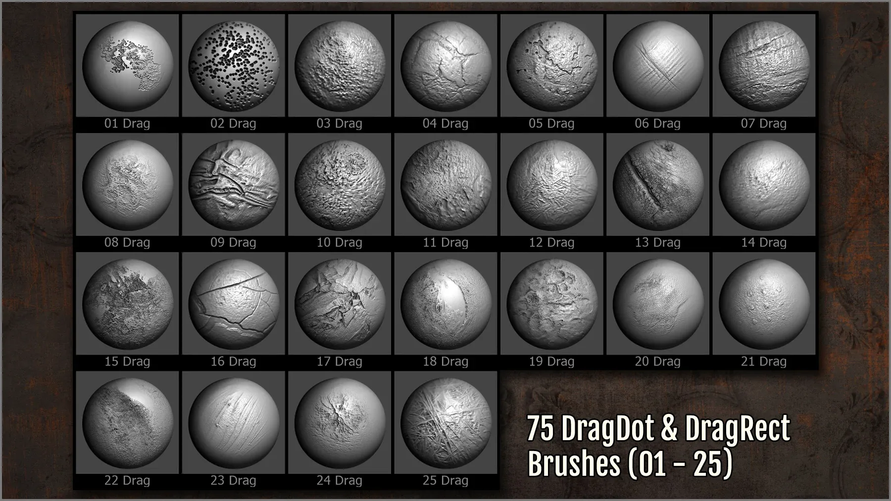 Rust Bumps and Roughness Maker 300 ZBrush brushes and 75 alphas