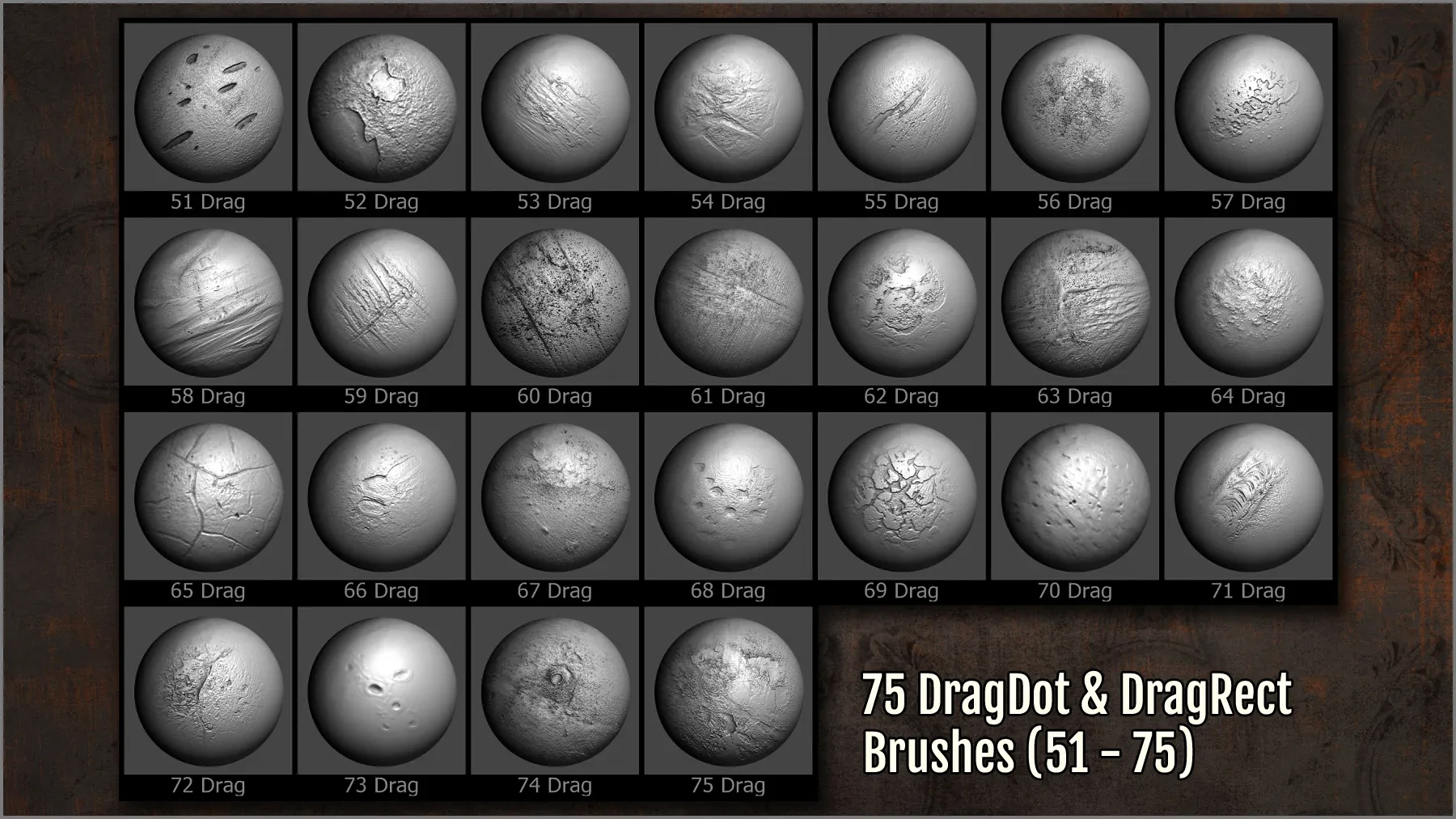 Rust Bumps and Roughness Maker 300 ZBrush brushes and 75 alphas