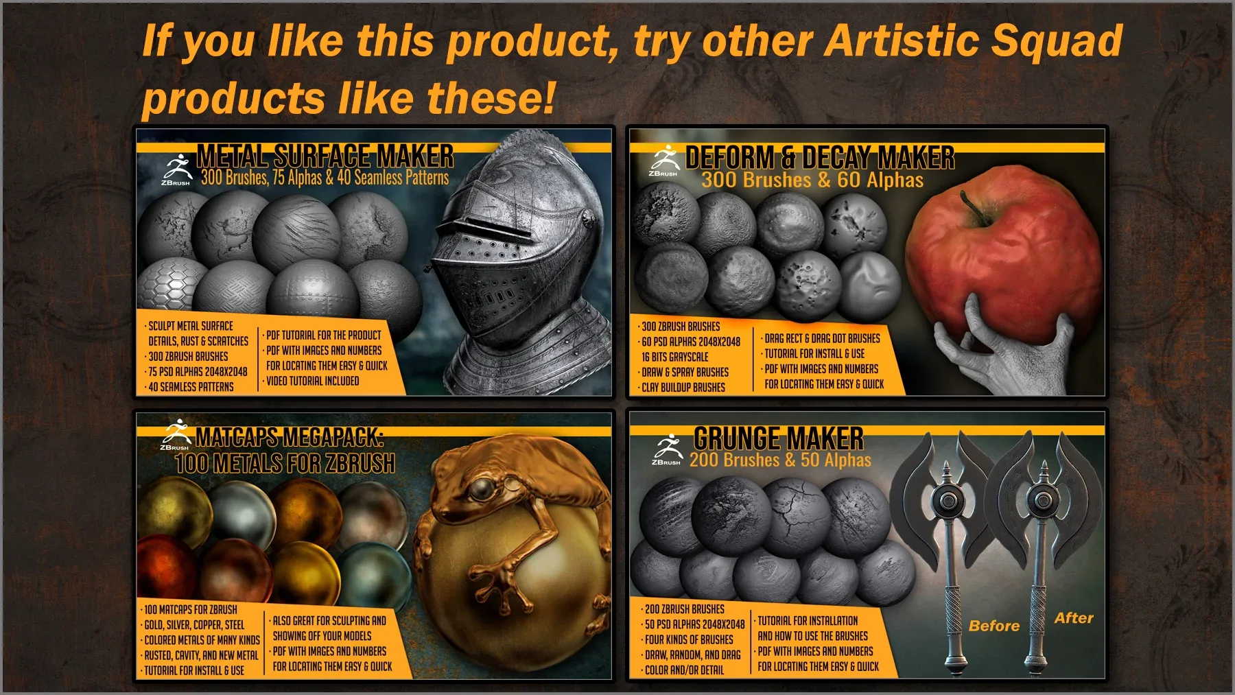 Rust Bumps and Roughness Maker 300 ZBrush brushes and 75 alphas