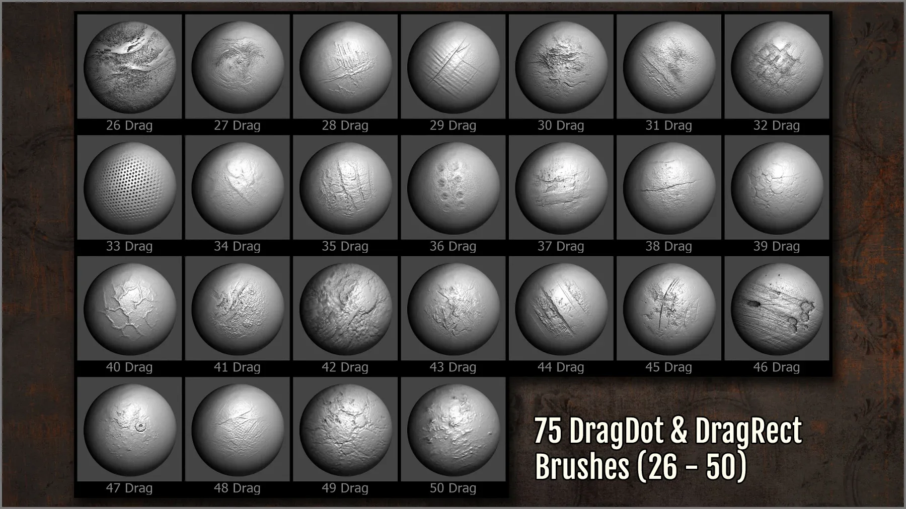 Rust Bumps and Roughness Maker 300 ZBrush brushes and 75 alphas