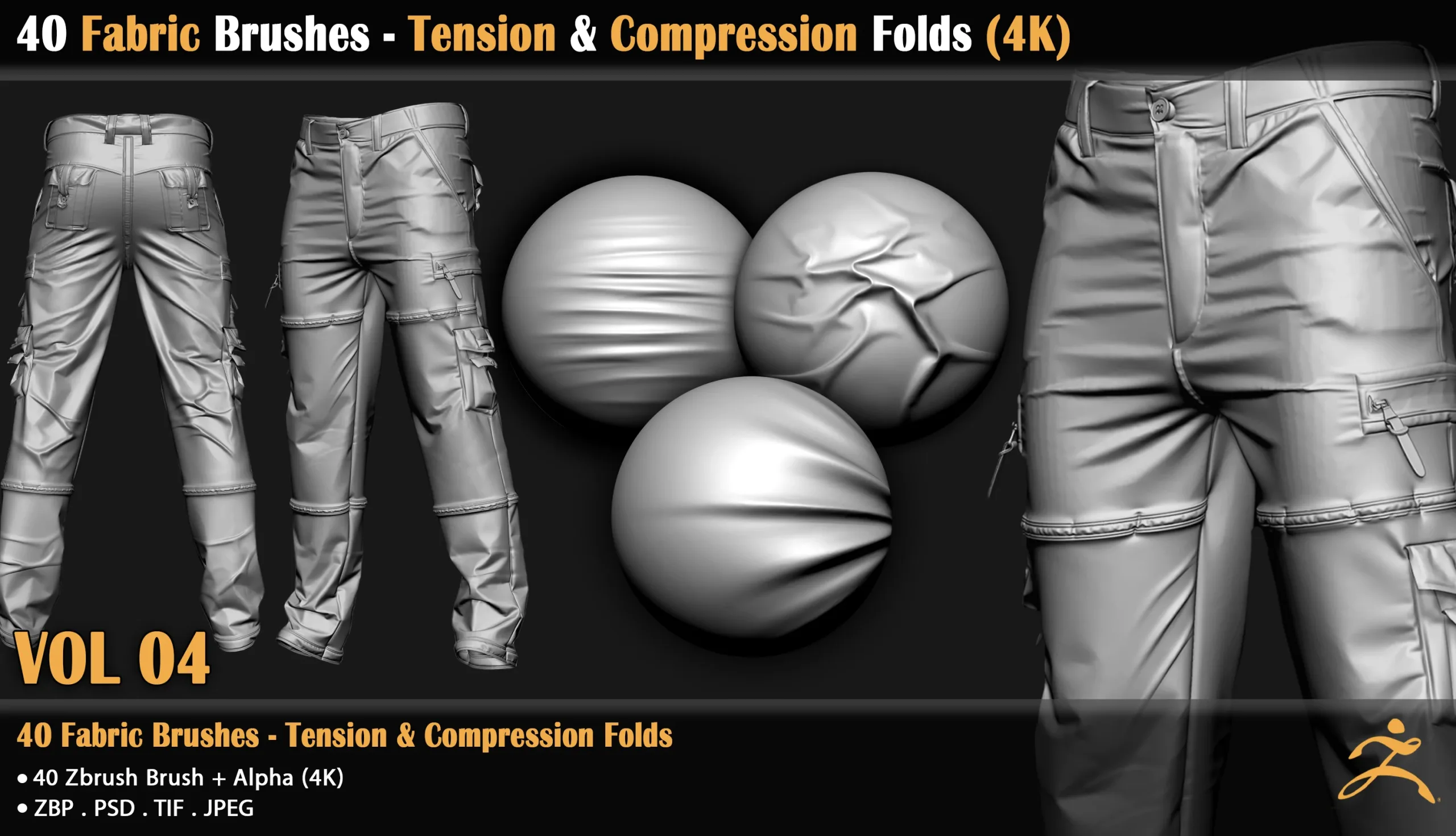 40 Fabric Brushes - Tension & Compression Folds - 4K (VOL 04)