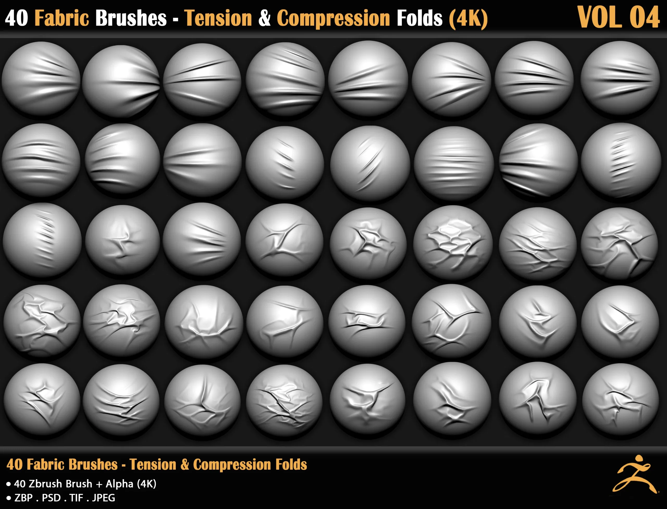 40 Fabric Brushes - Tension & Compression Folds - 4K (VOL 04)