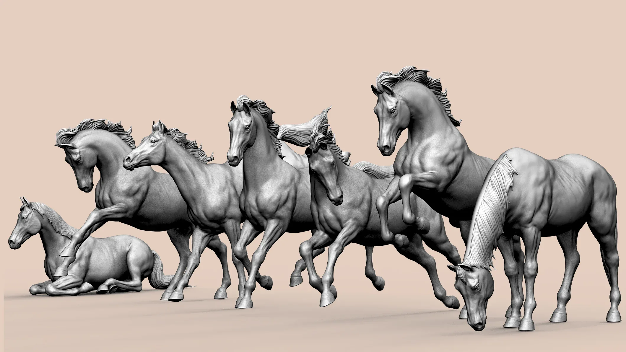 18 horse poses - 3D Models