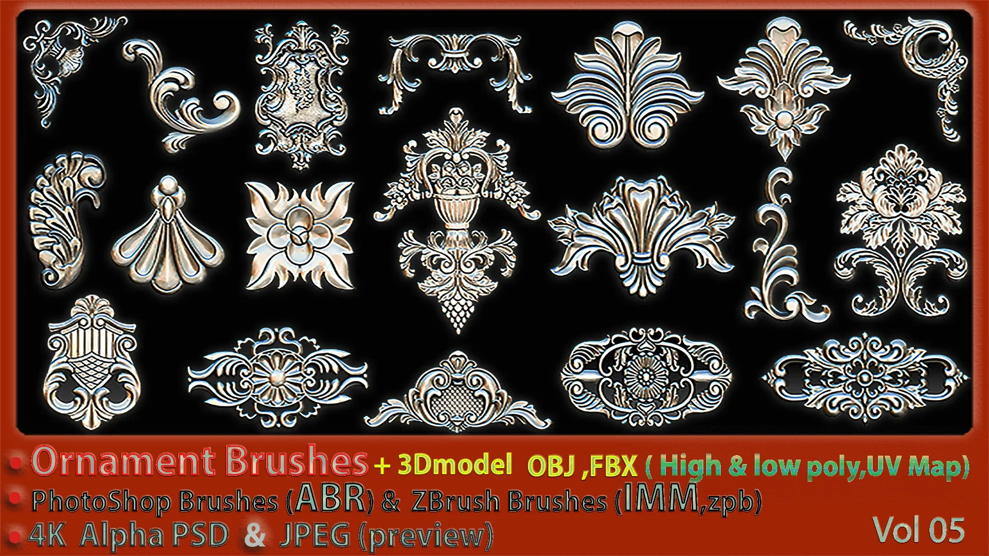 Ornament Brushes + 3D Model + IMM Brush Vol 05