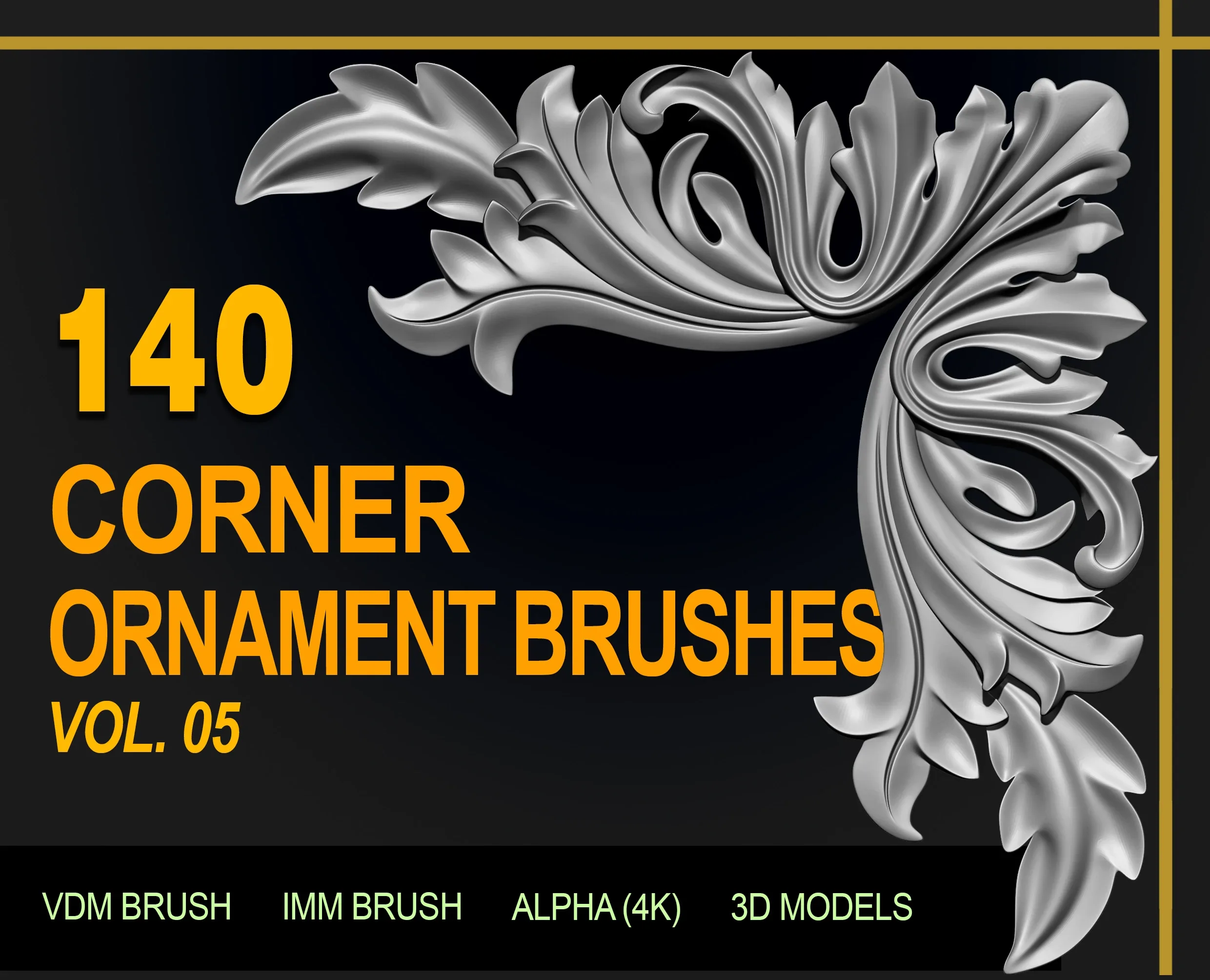 140 Corner Ornament Brushes, Alphas and 3D Models Vol 05