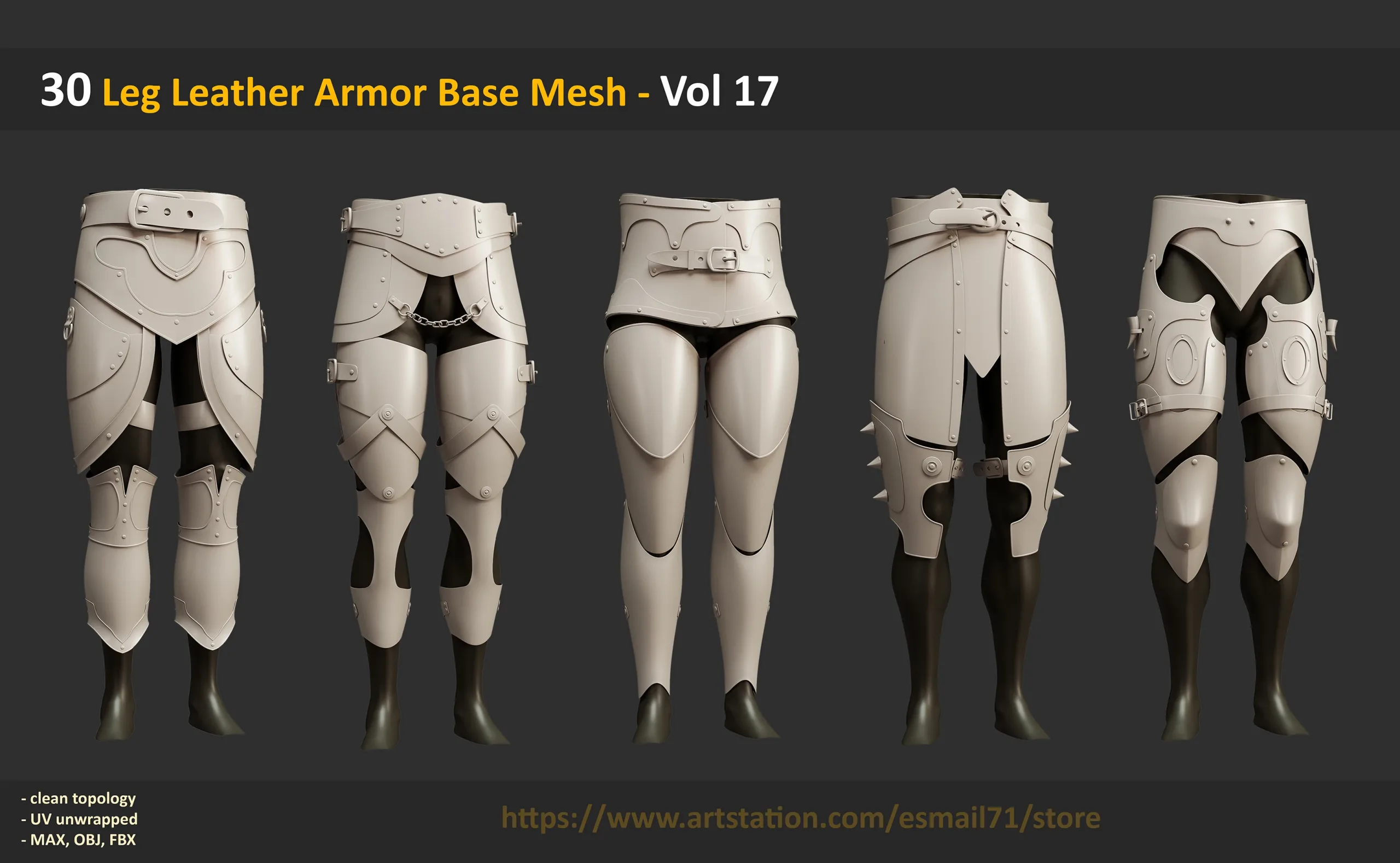 30 Leg Leather Armor Base Mesh - Vol 17