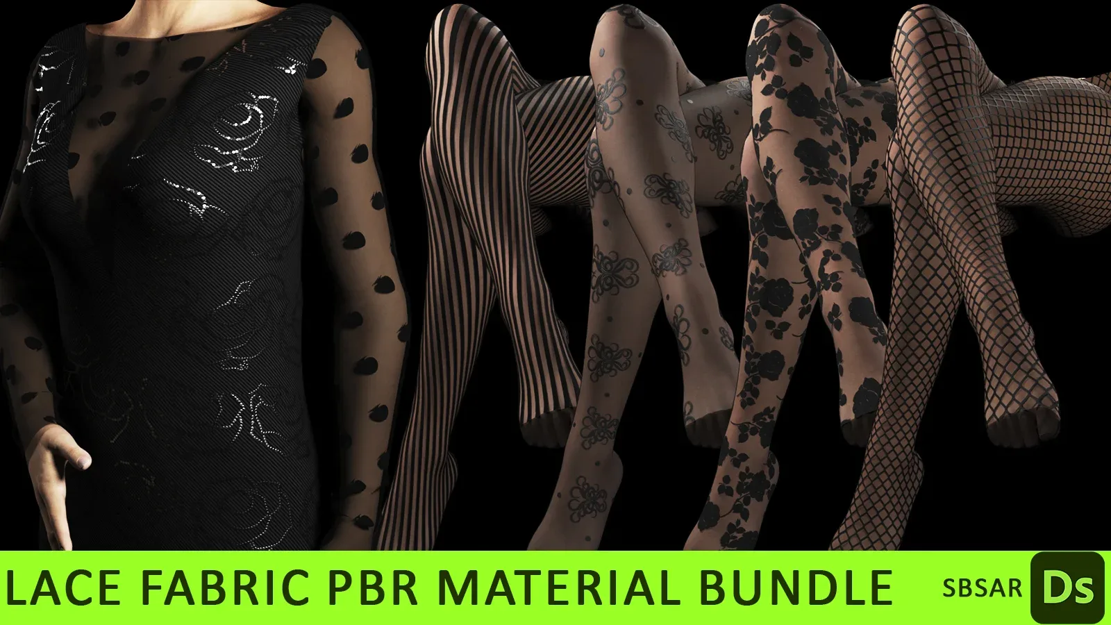 Lace Fabric PBR Material Bundle vol2 (SBSAR + 4K textures)