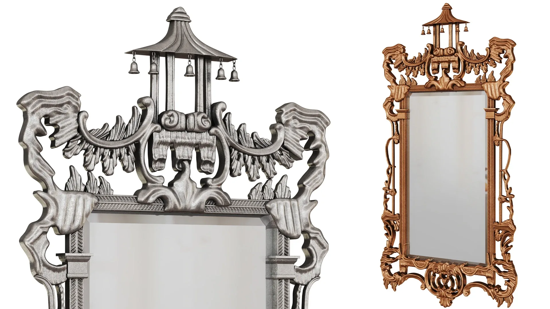 Chinese Chippendale style carved giltwood mirror