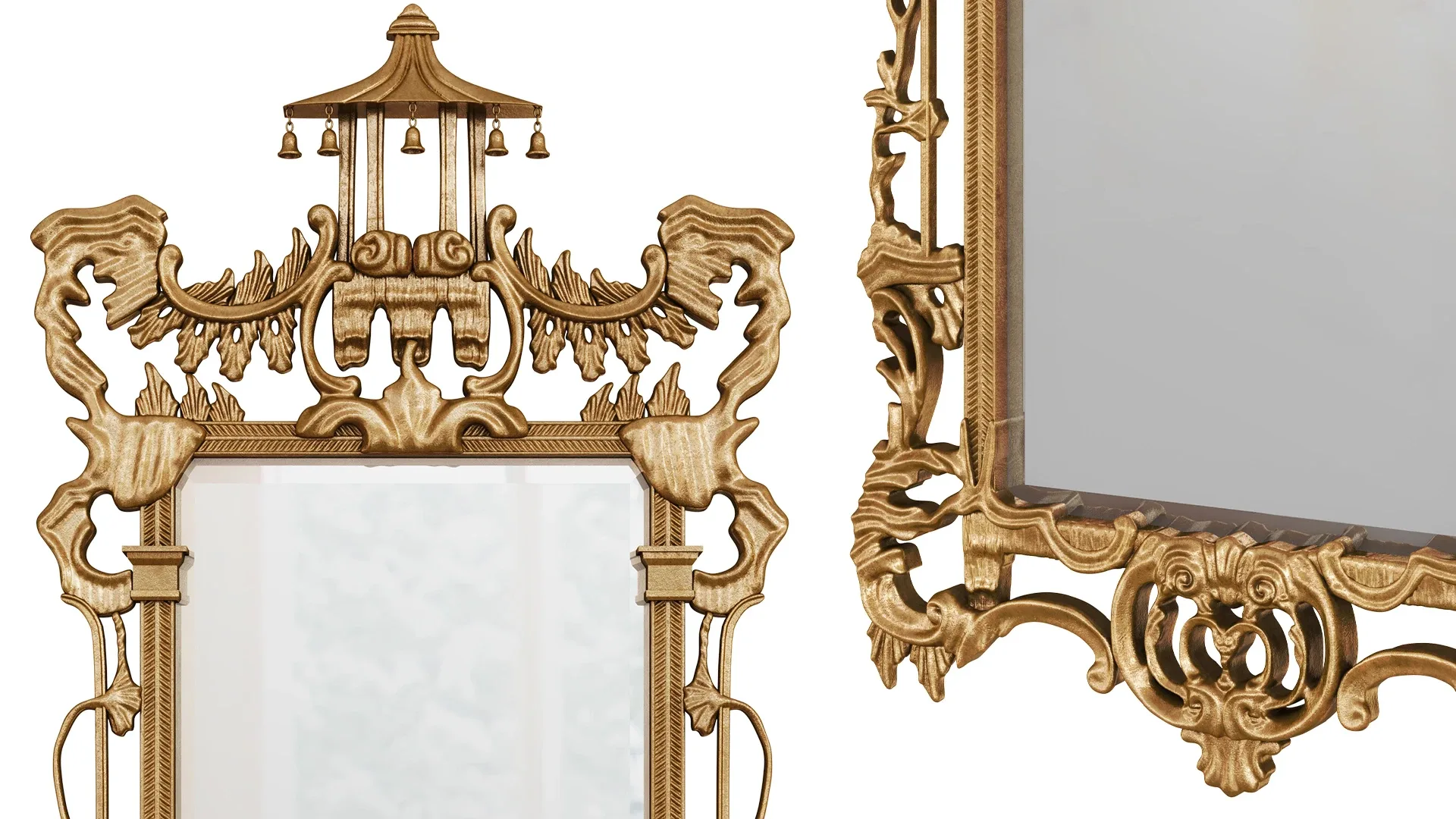 Chinese Chippendale style carved giltwood mirror