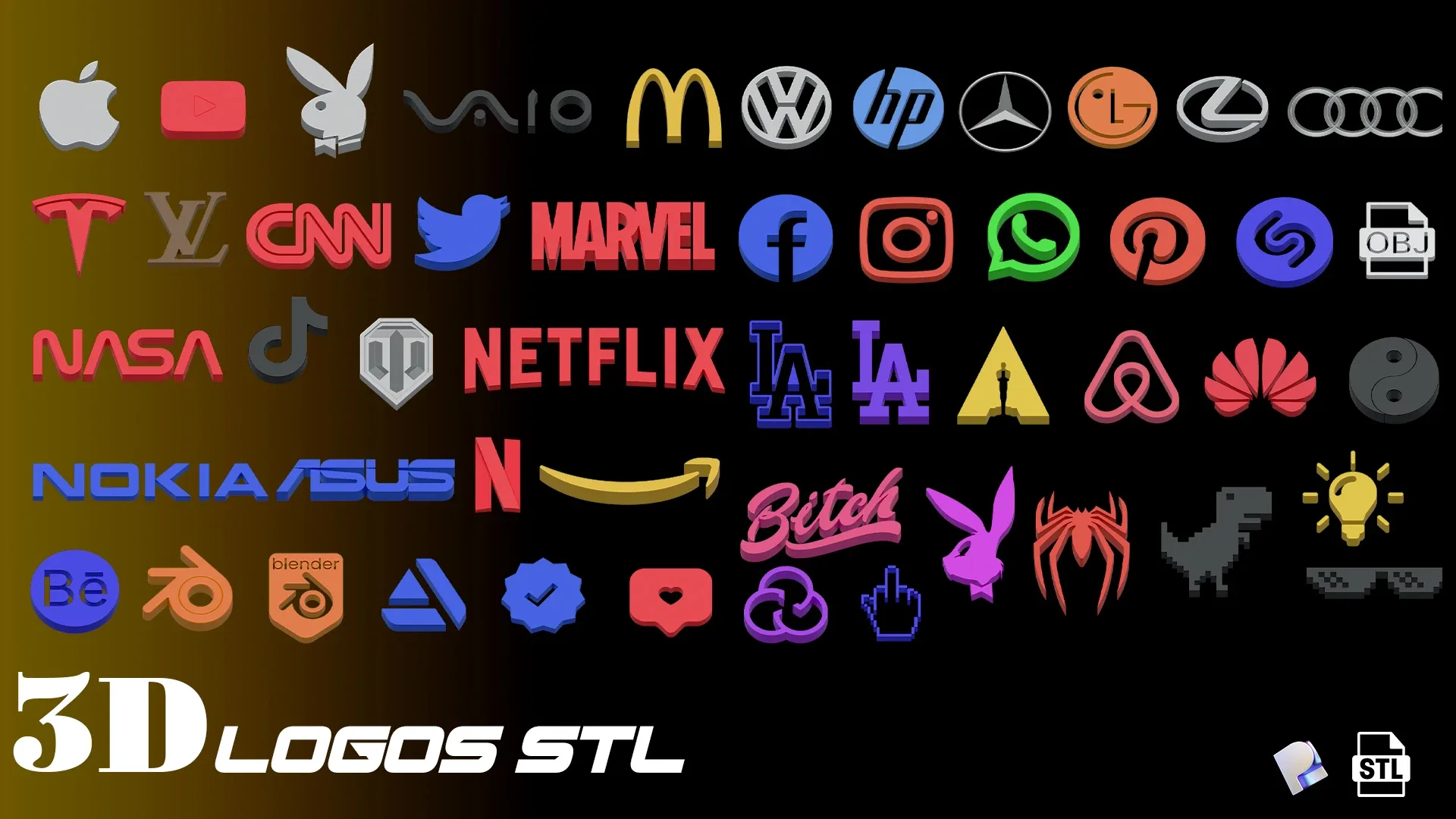 3D 50 LOGOS STL BLENDFILES