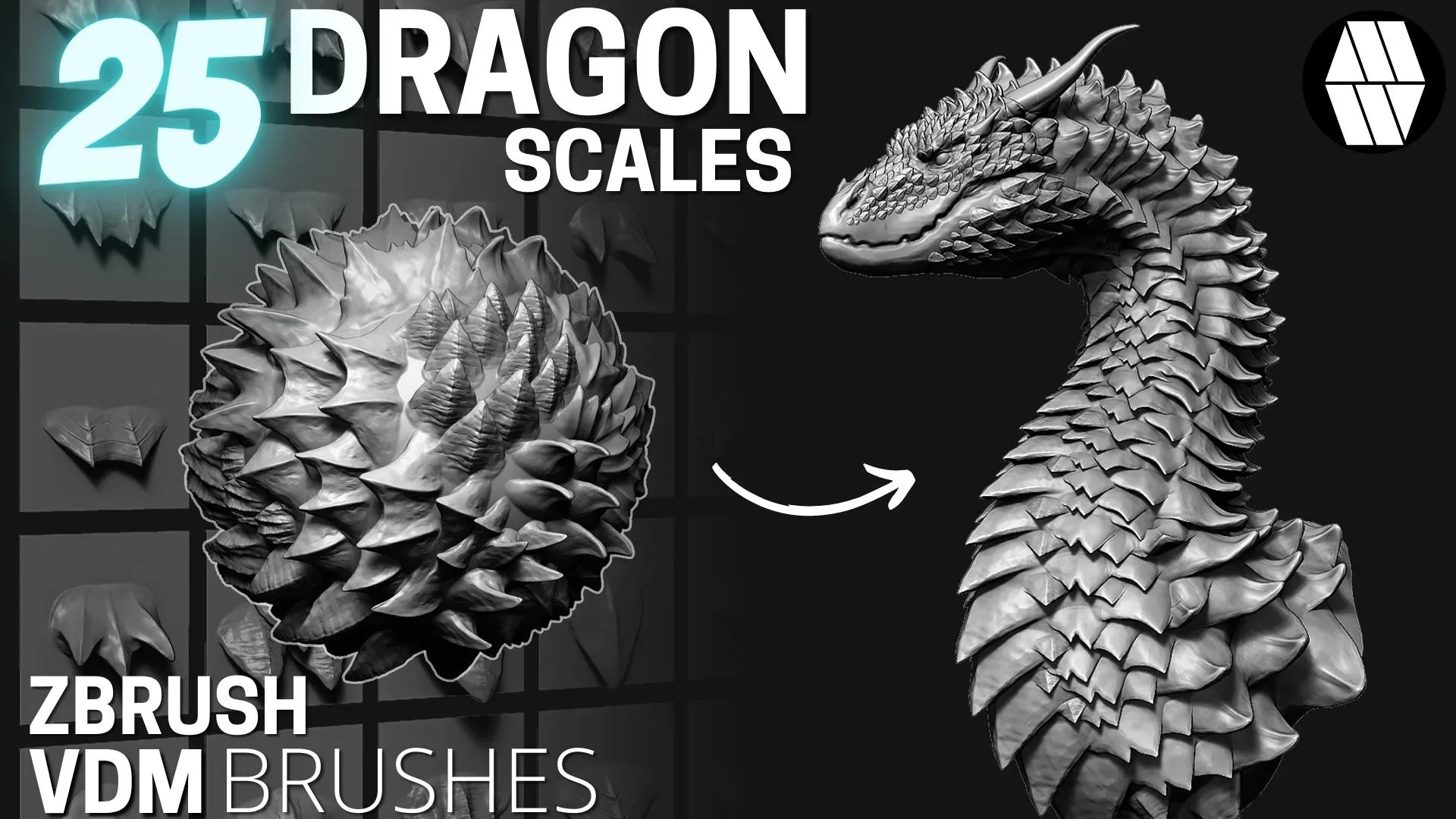 50 DRAGON SCALE VDM BRUSHES - Custom made Brushes to use in ZBrush