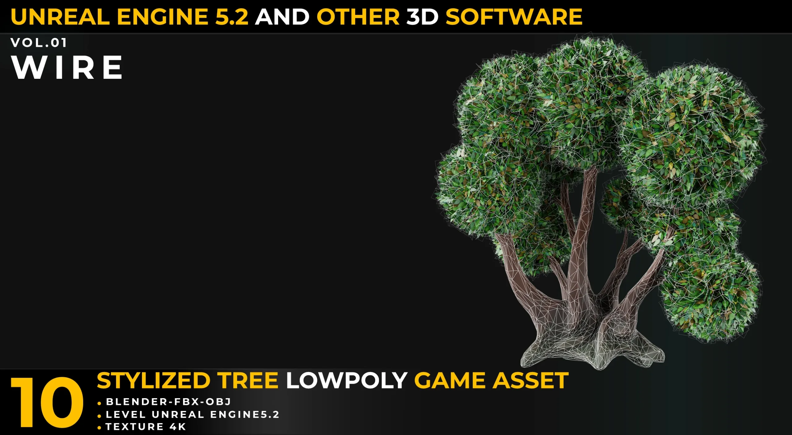 10 Tree Stylize LowPoly GameAsset For UnrealEngine5.2 And Other 3DSoftware