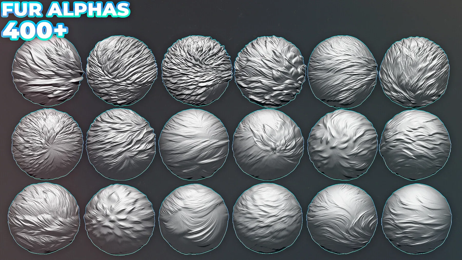 1000+ Fur & Hair Alphas (Displacement Maps) BUNDLE for ZBrush, Blender, Substance Painter