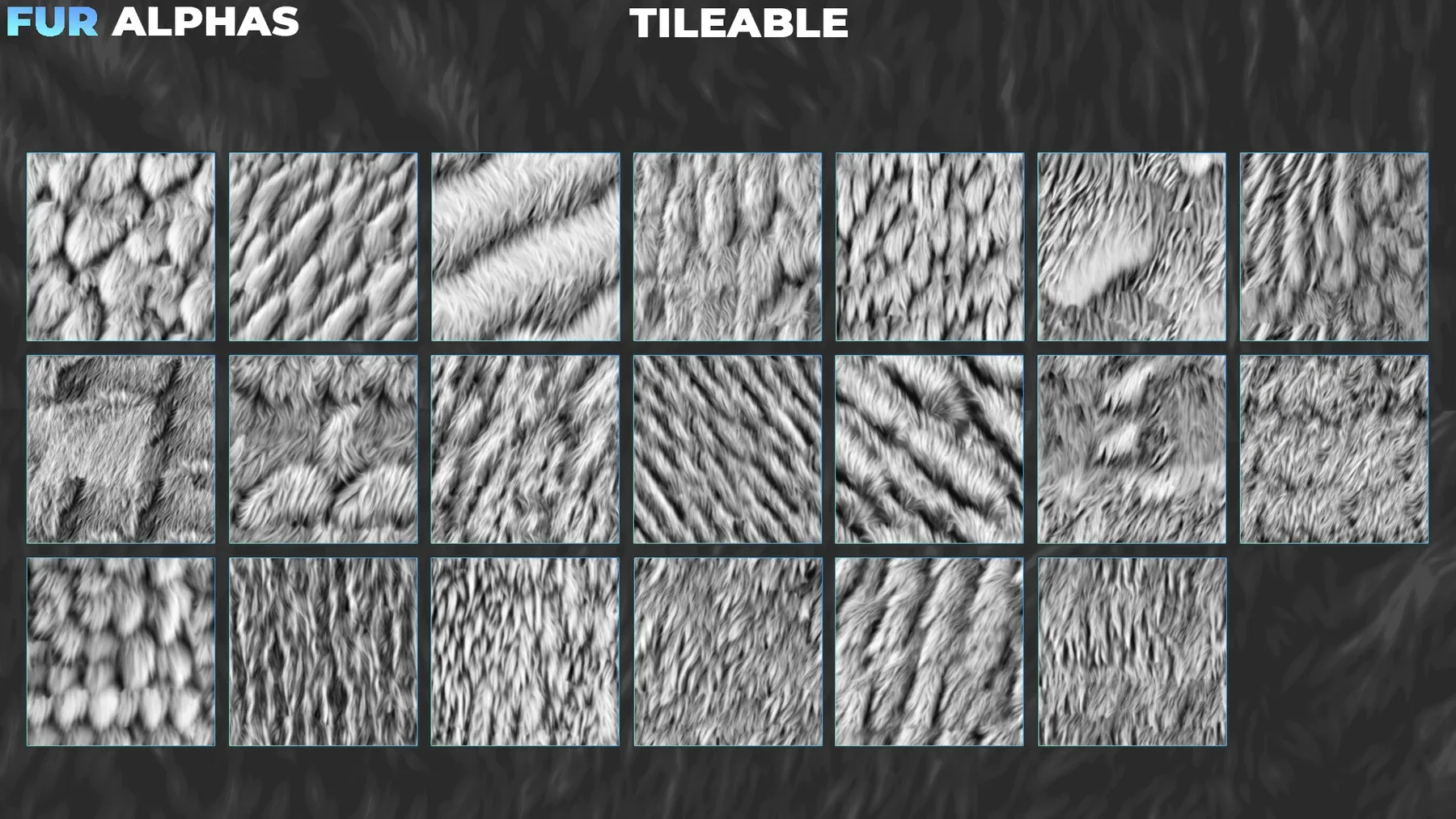 1000+ Fur & Hair Alphas (Displacement Maps) BUNDLE for ZBrush, Blender, Substance Painter