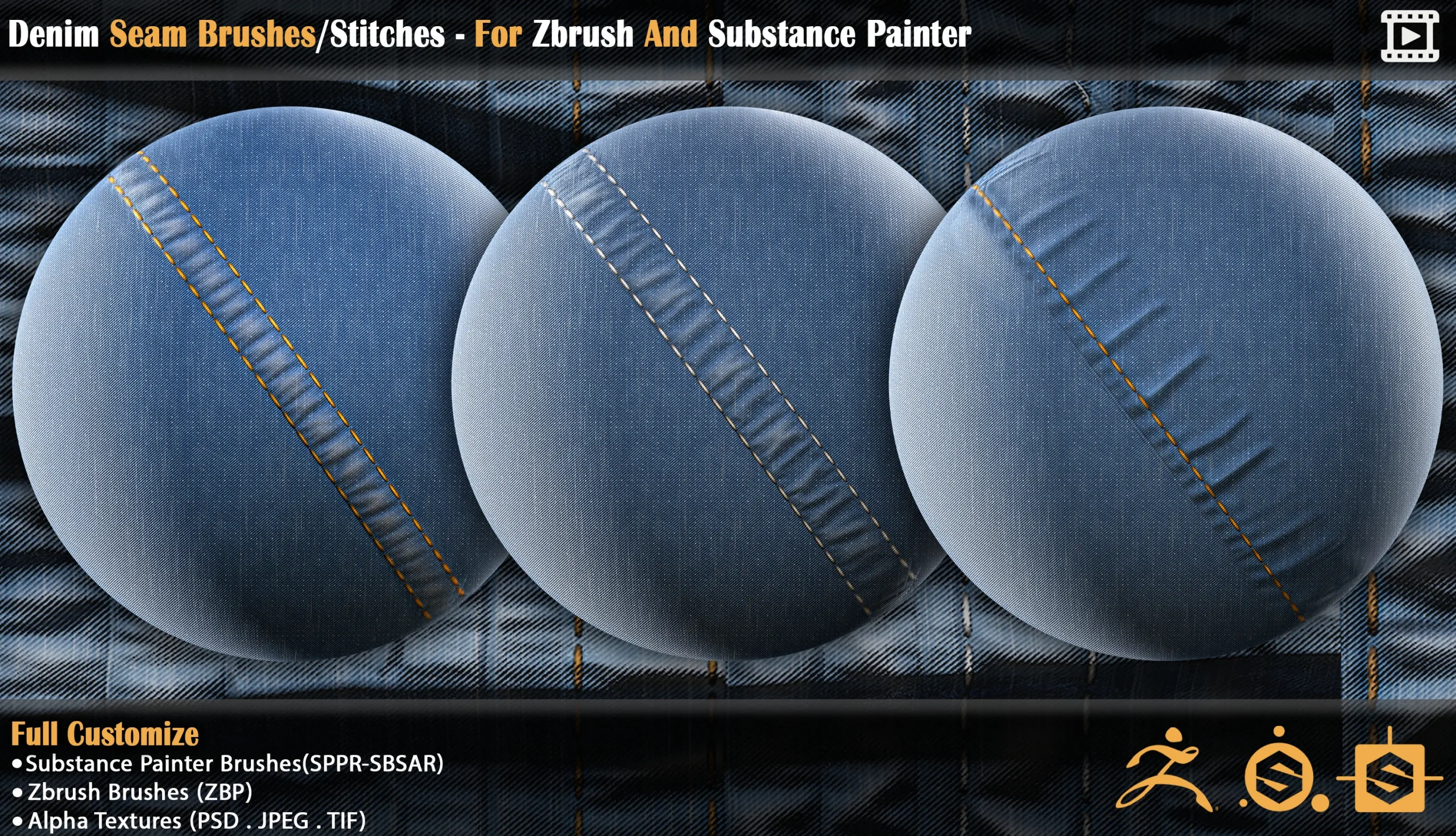Denim Seam Brushes/Stitches - For Zbrush And Substance Painter