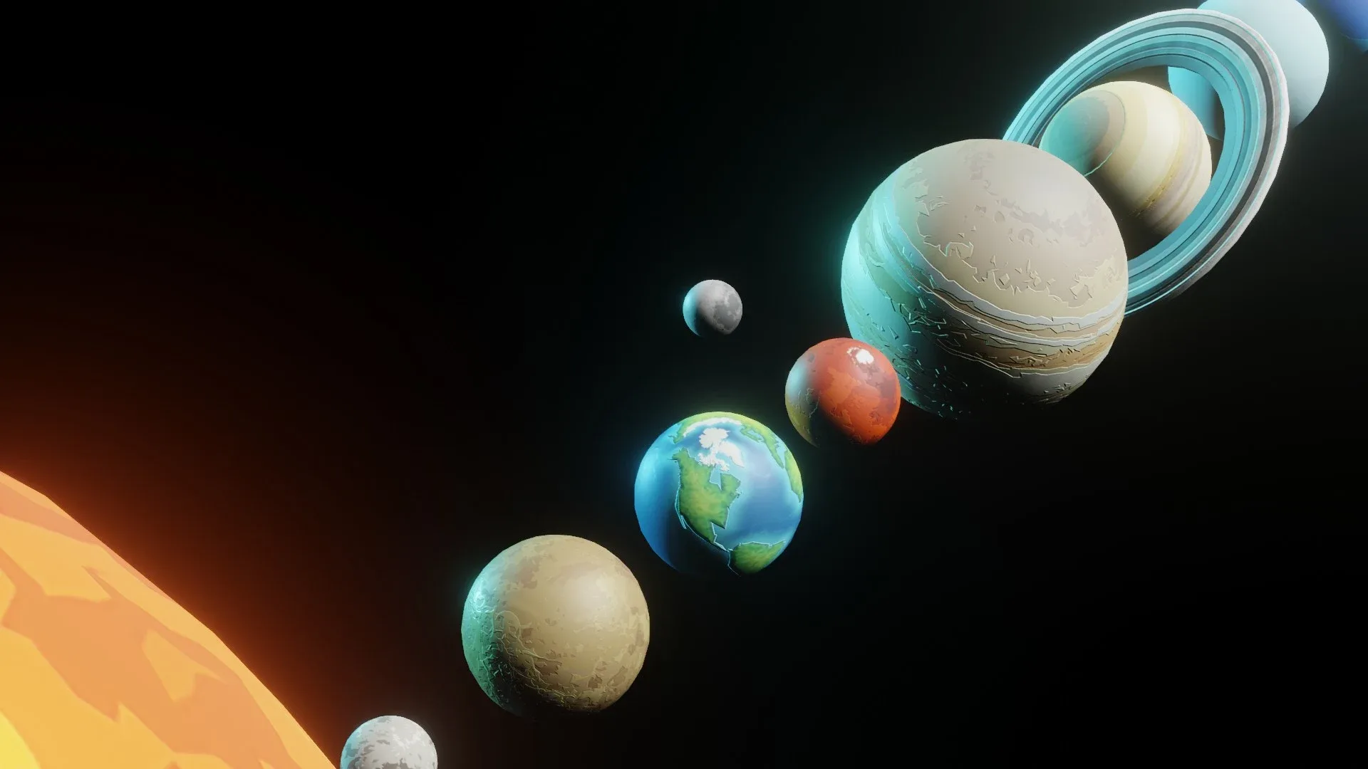 Stylized Solar System 3D Model 2k/4k/8k Textures
