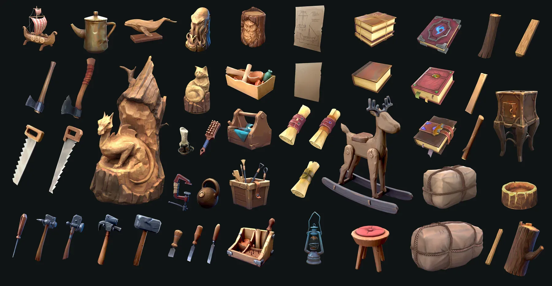 3D PROPS (Handpainted Texture) Game-Ready Set for Games and Animation